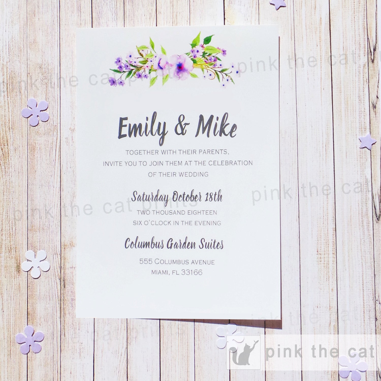 boho wedding invitation lavender green