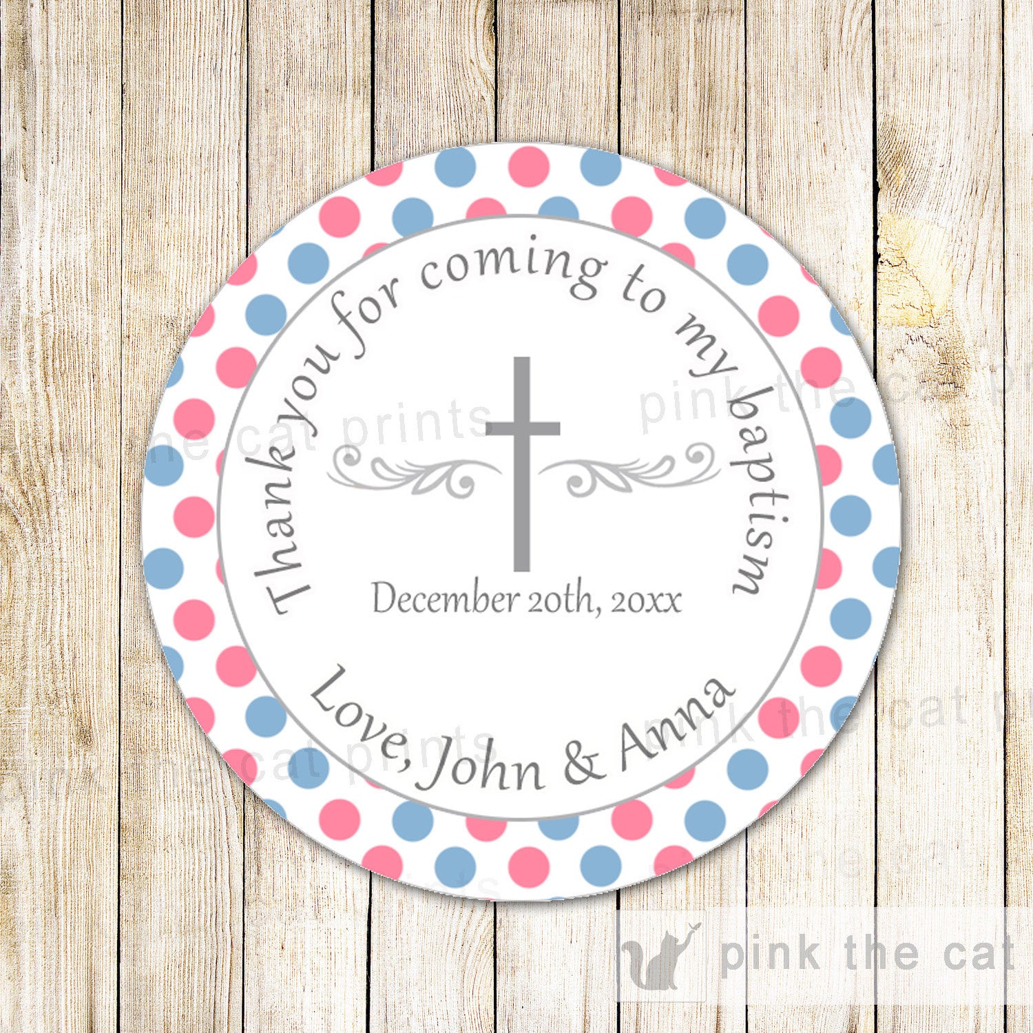 Twins Christening Baptism Gift Favor Label Thank You Tag Pink Blue Sticker