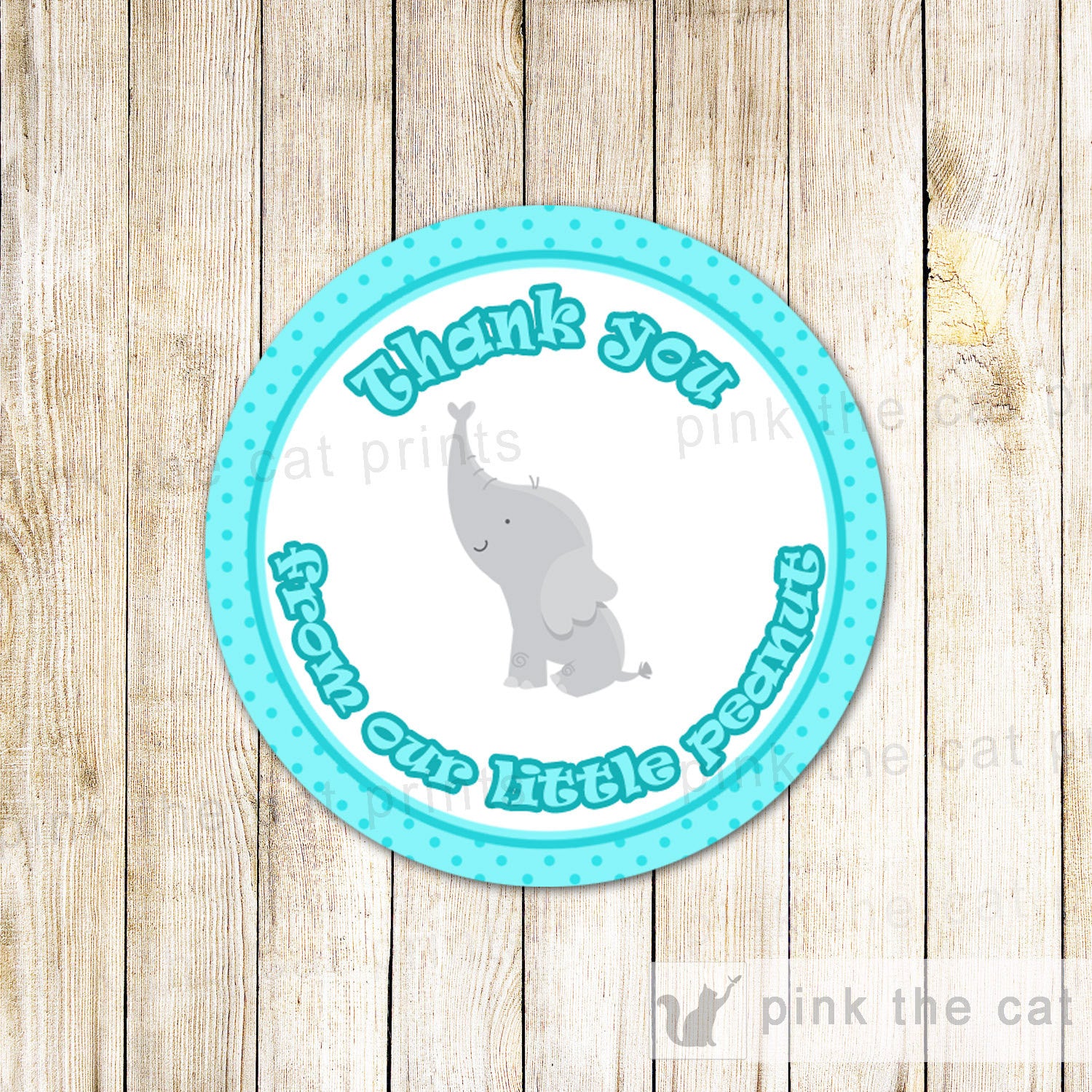 Elephant Thank You Label Baby Shower Unisex Favor Tag Turquoise Sticker