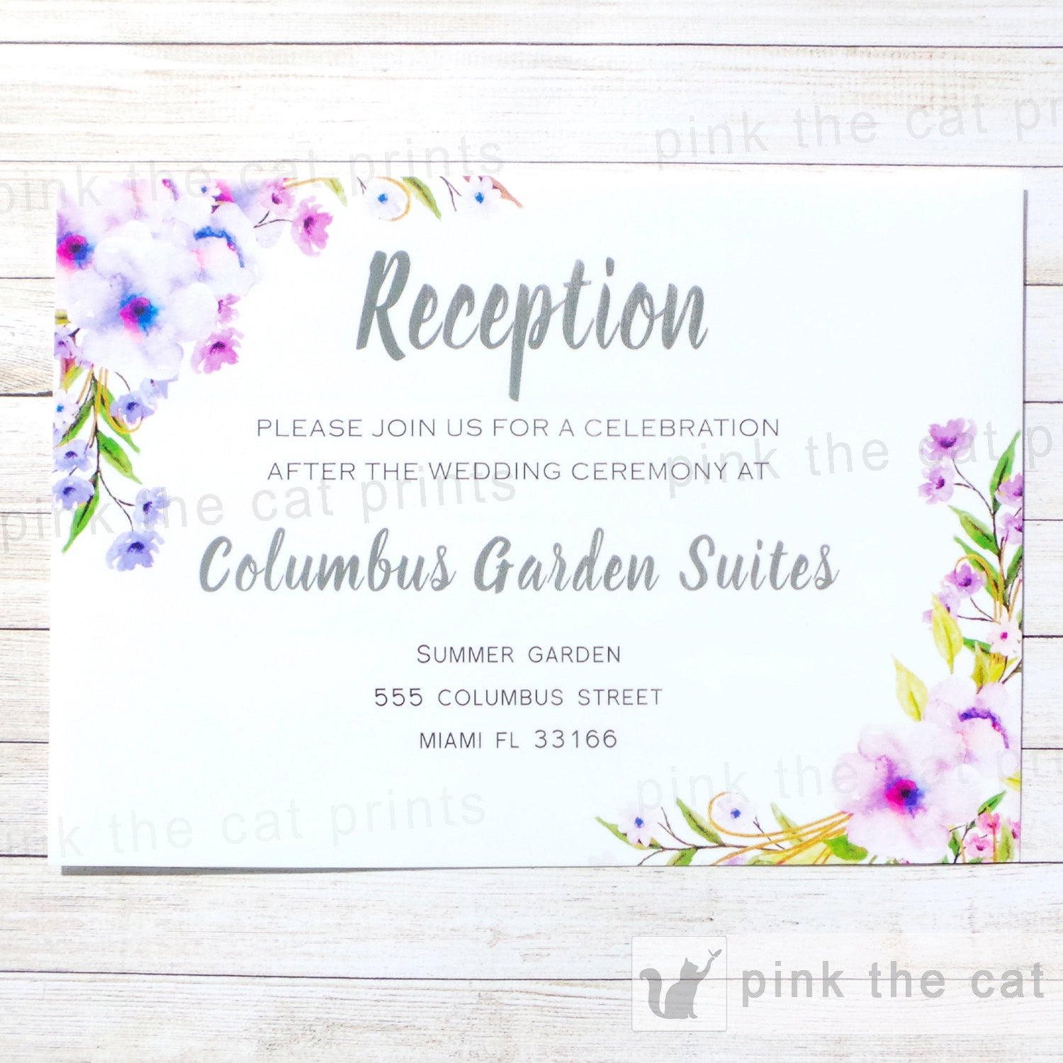 Boho Floral Wedding Reception Card Romantic Lavender Mint
