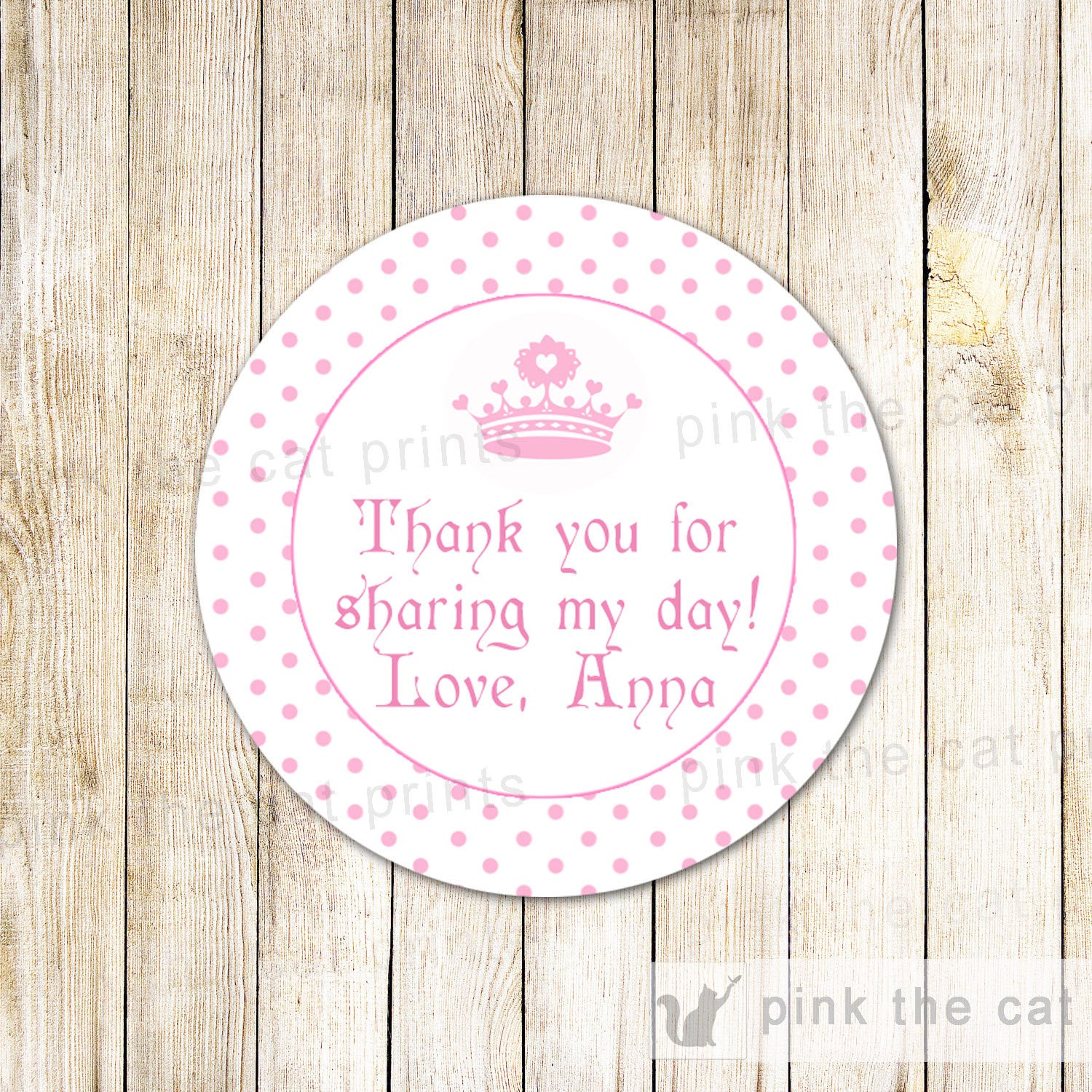 Princess Labels Sticker Gift Favor Tag Baby Girl Shower Birthday Pink Dots