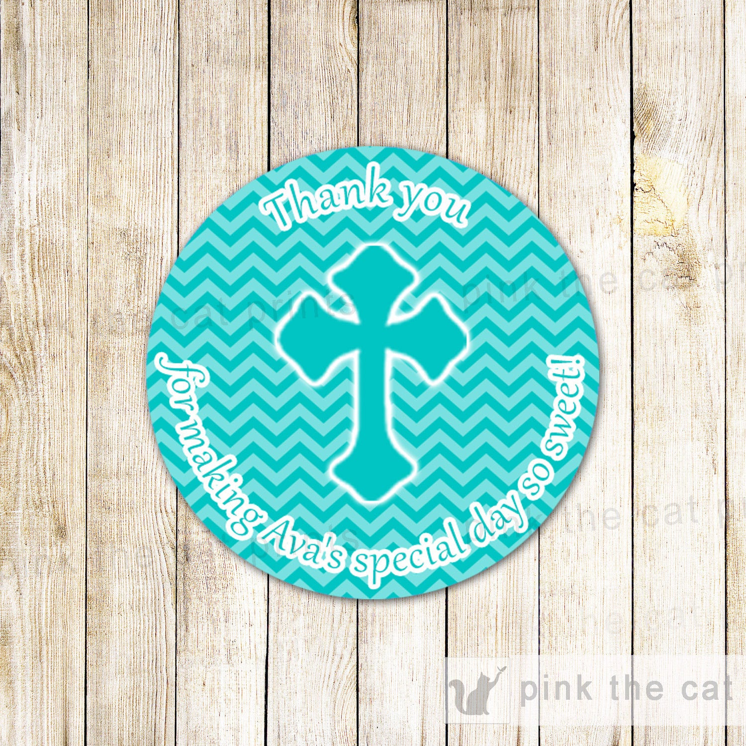 Teal Christening Baptism Gift Favor Label Tag Sticker