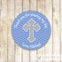 Boy Christening Baptism Label Tag Sticker Blue Chevron
