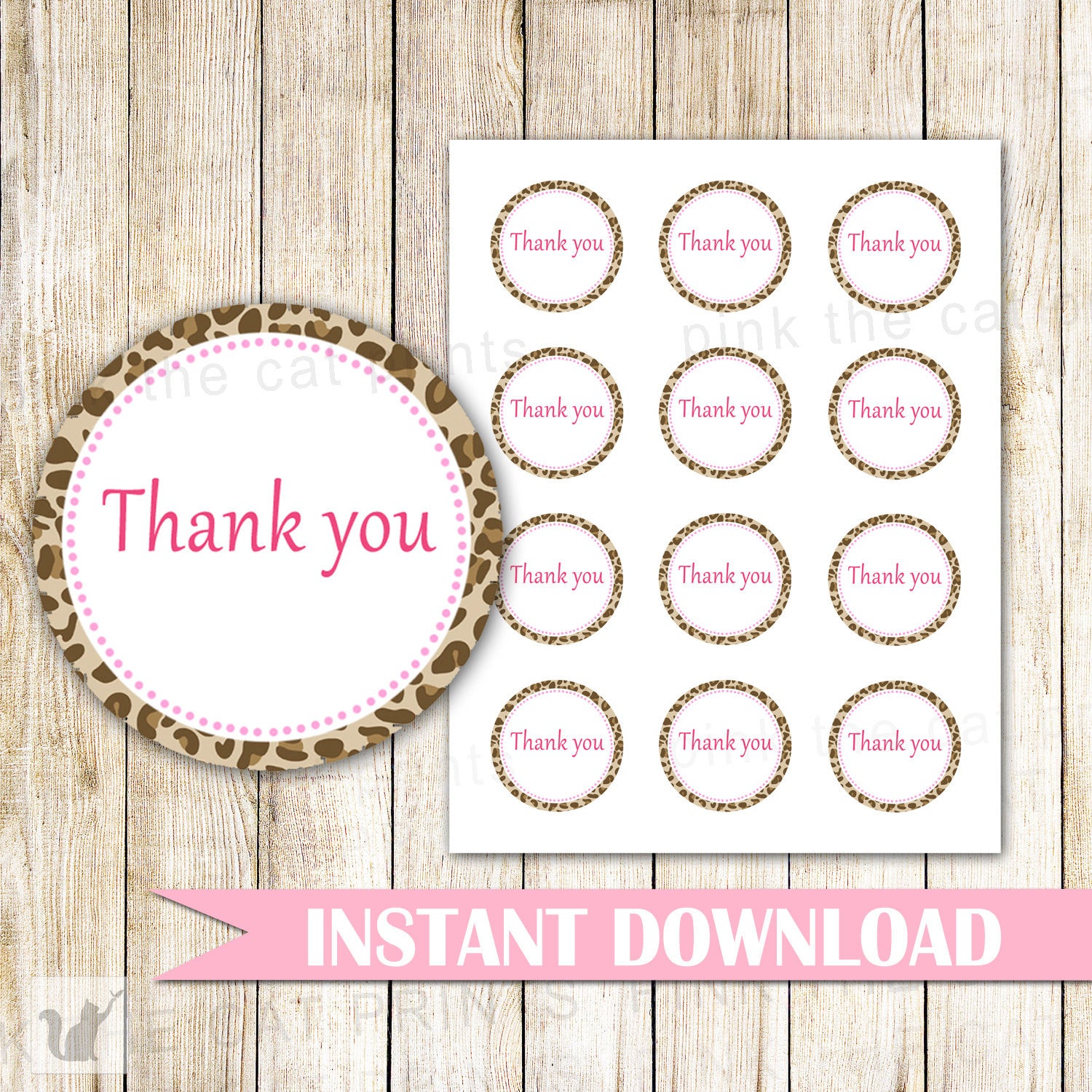 Leopard Gift Favor Labels Baby Girl Shower Thank You Tag  - Leopard Birthday Party Tags Baby Printable File Party Favors INSTANT DOWNLOAD