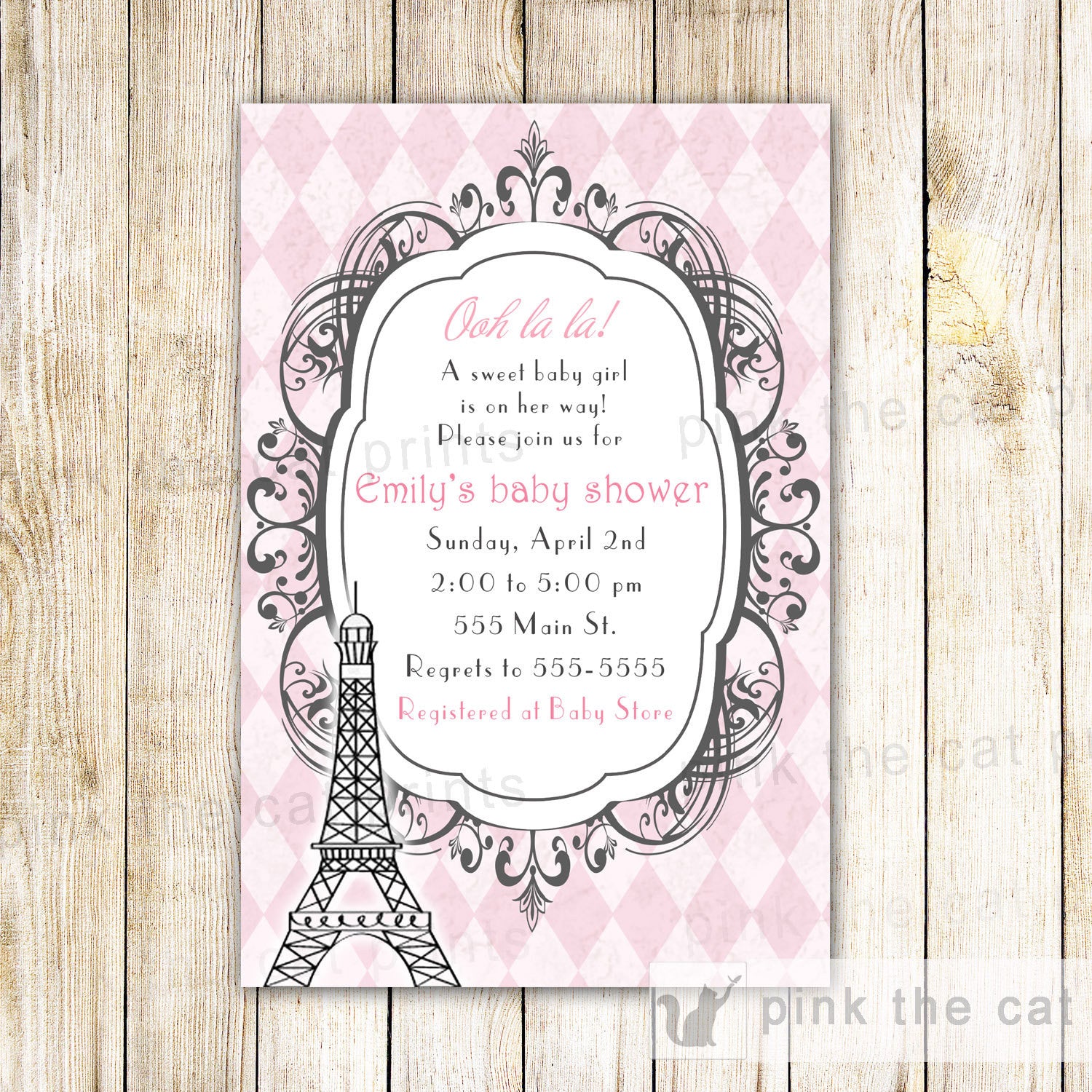 vintage paris baby shower invitation