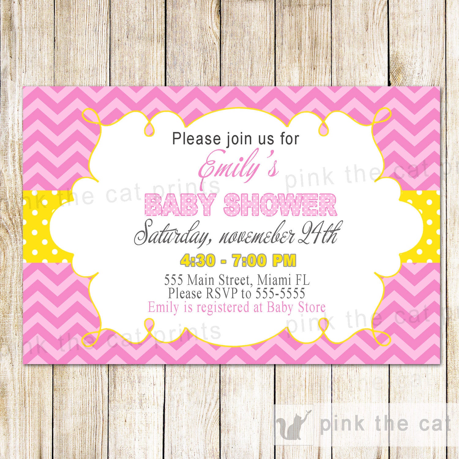 yellow pink baby shower invitation