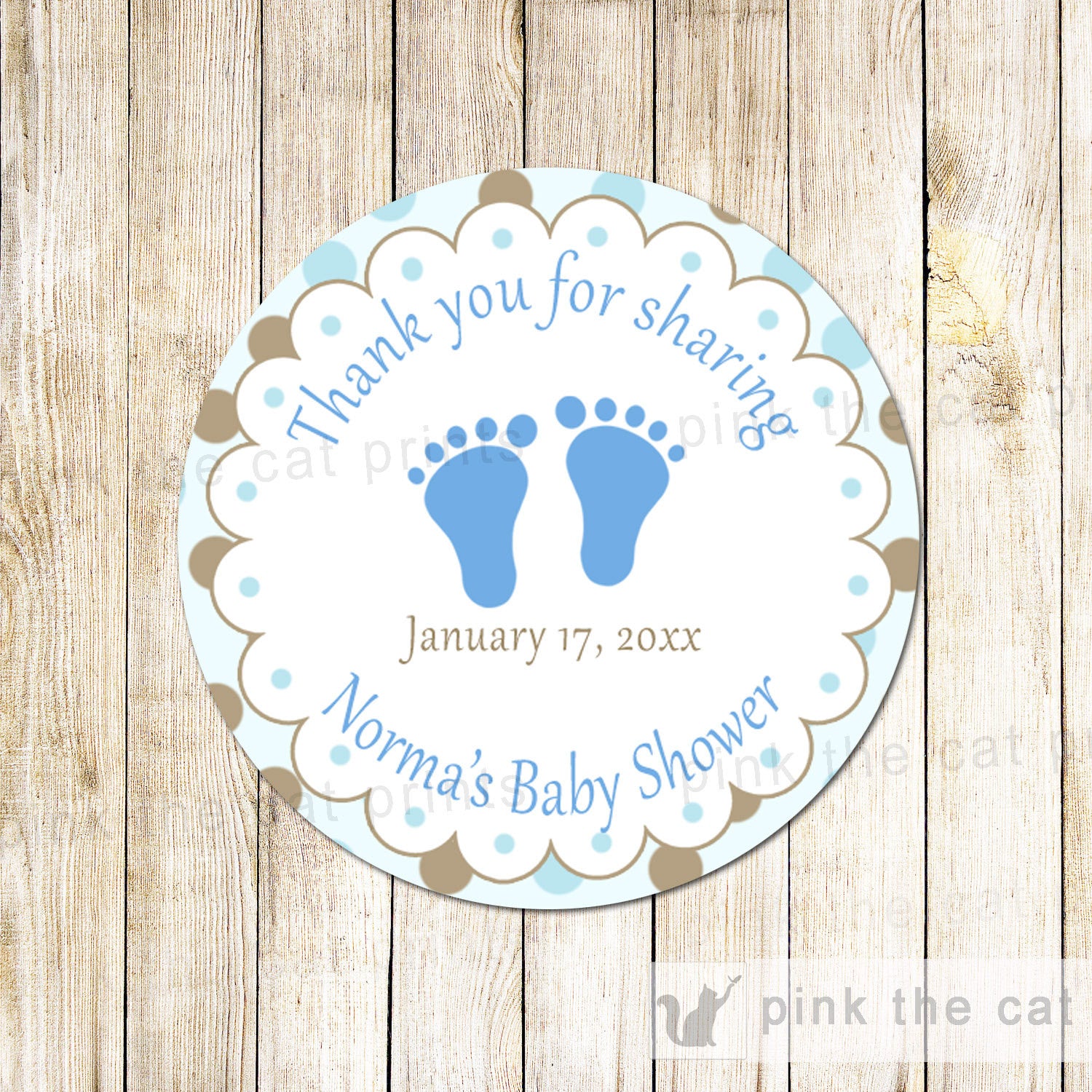 Blue Brown Baby Boy Shower Gift Favor Label Thank You Tag