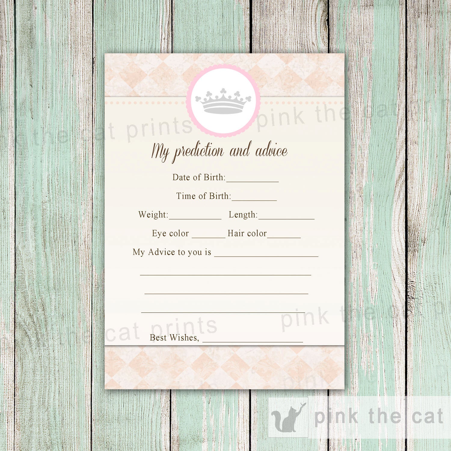 Princess Baby Shower Prediction Advice Card