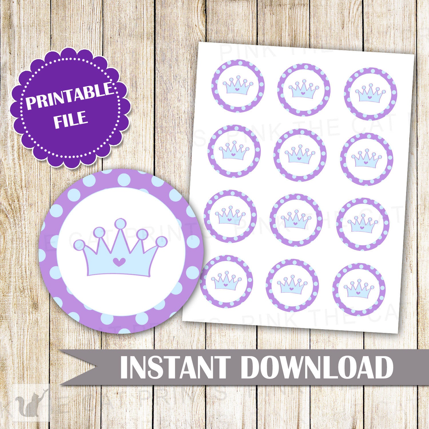 Princess Gift Favor Labels Gift Favor Tag Purple Blue Polka Dots Baby Shower Princess Baby Shower Birthday Party Decoration Printable Labels