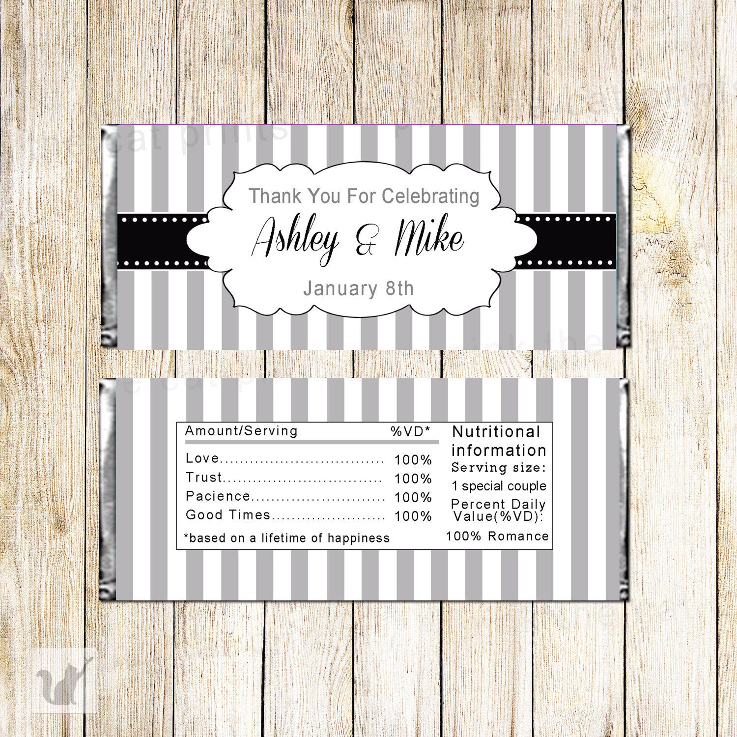 Bridal Shower Candy Bar Wrapper Label Grey Navy