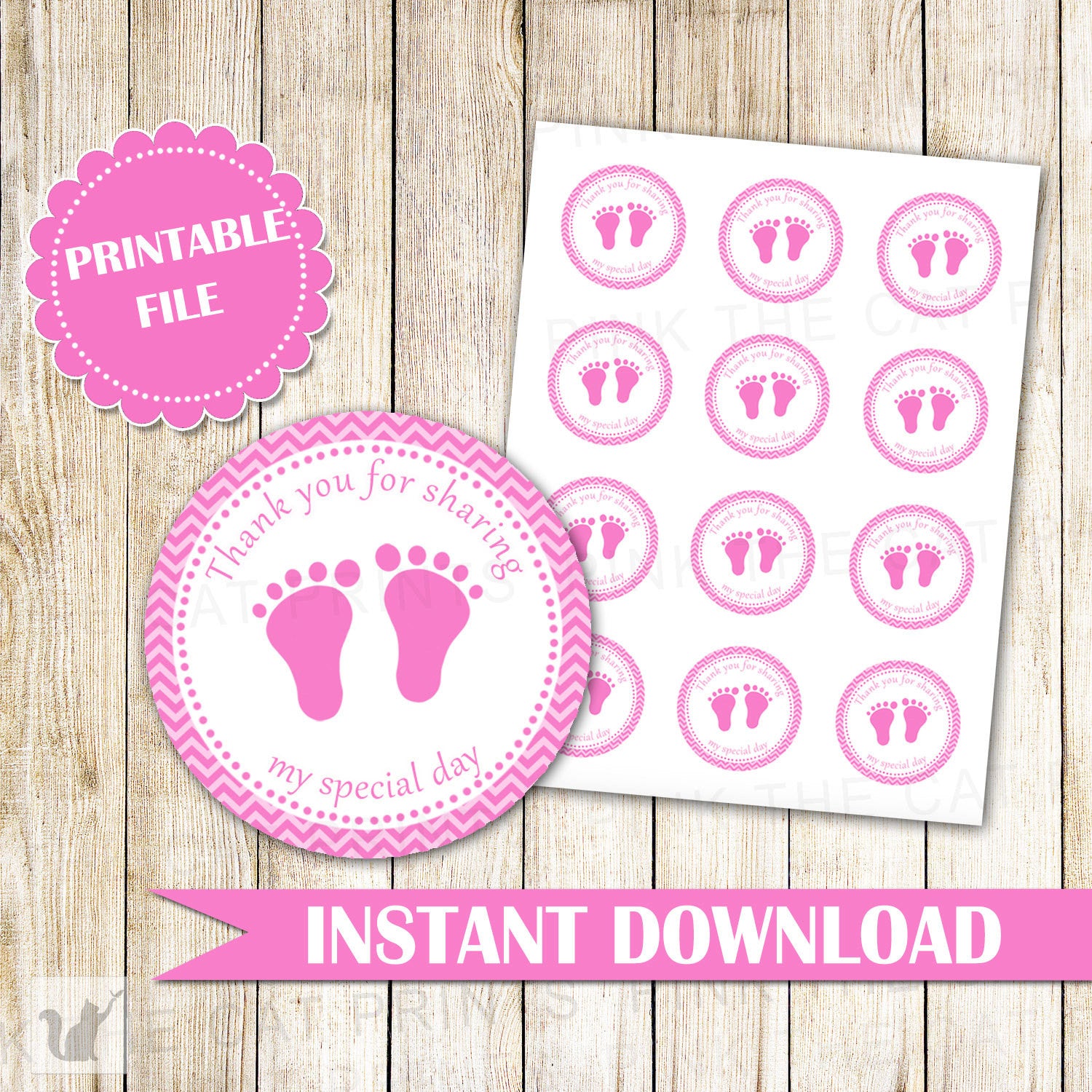 Pink Chevron Label Chevron Baby Sprinkle Label Chevron Thank You Baby Girl Shower Sticker Pink Baby Shower Thank You Label INSTANT DOWNLOAD