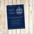 navy blue chandelier wedding invitation