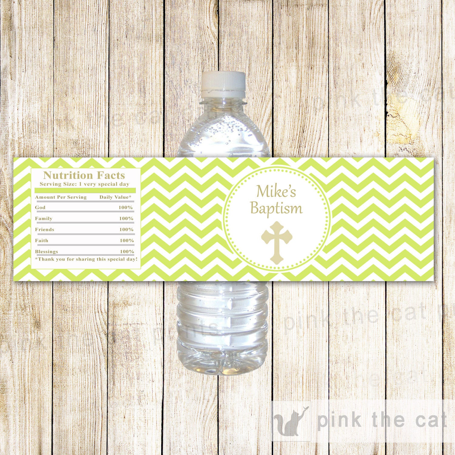 Boy Baptism Christening Bottle Label Green Gold