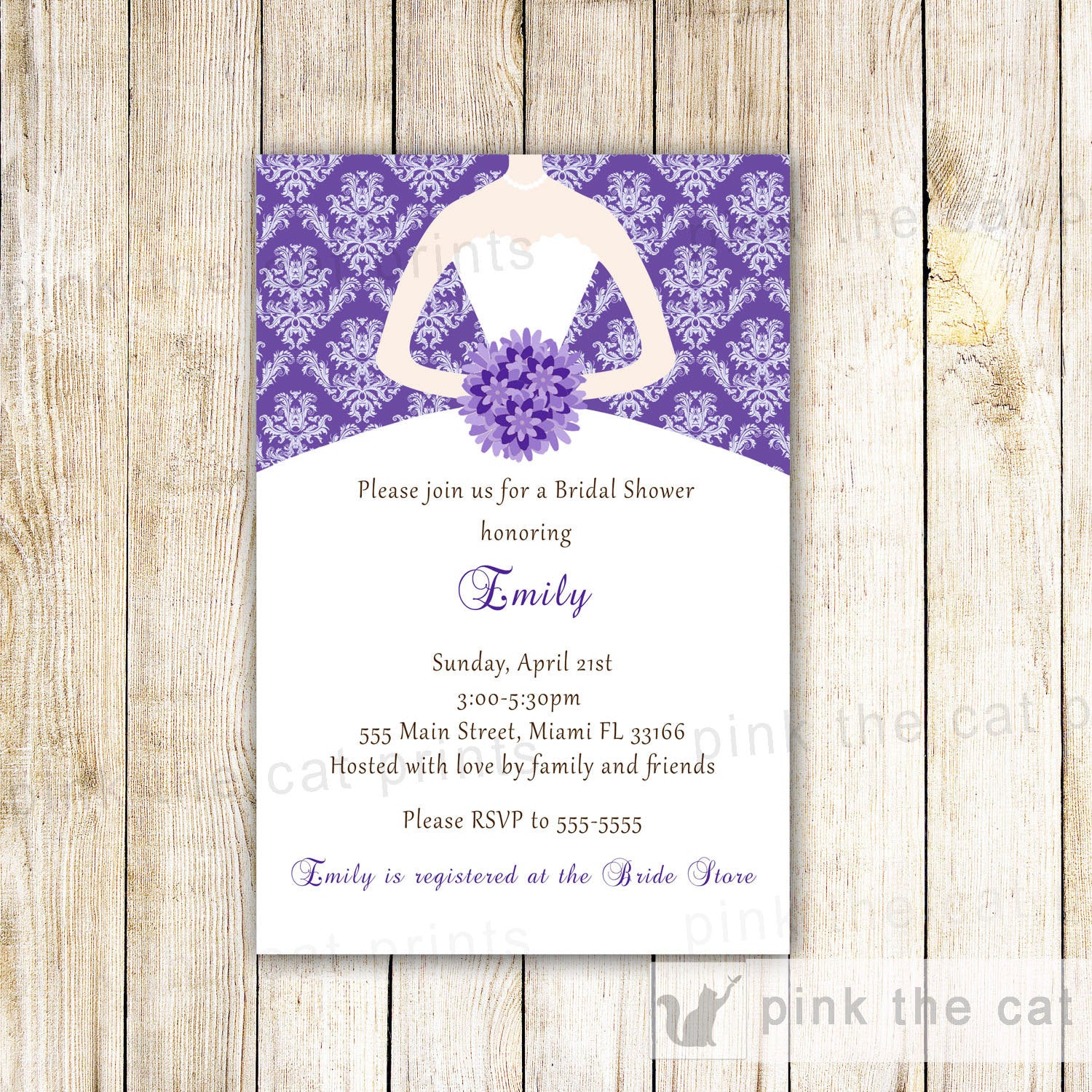 purple damask invitation dress