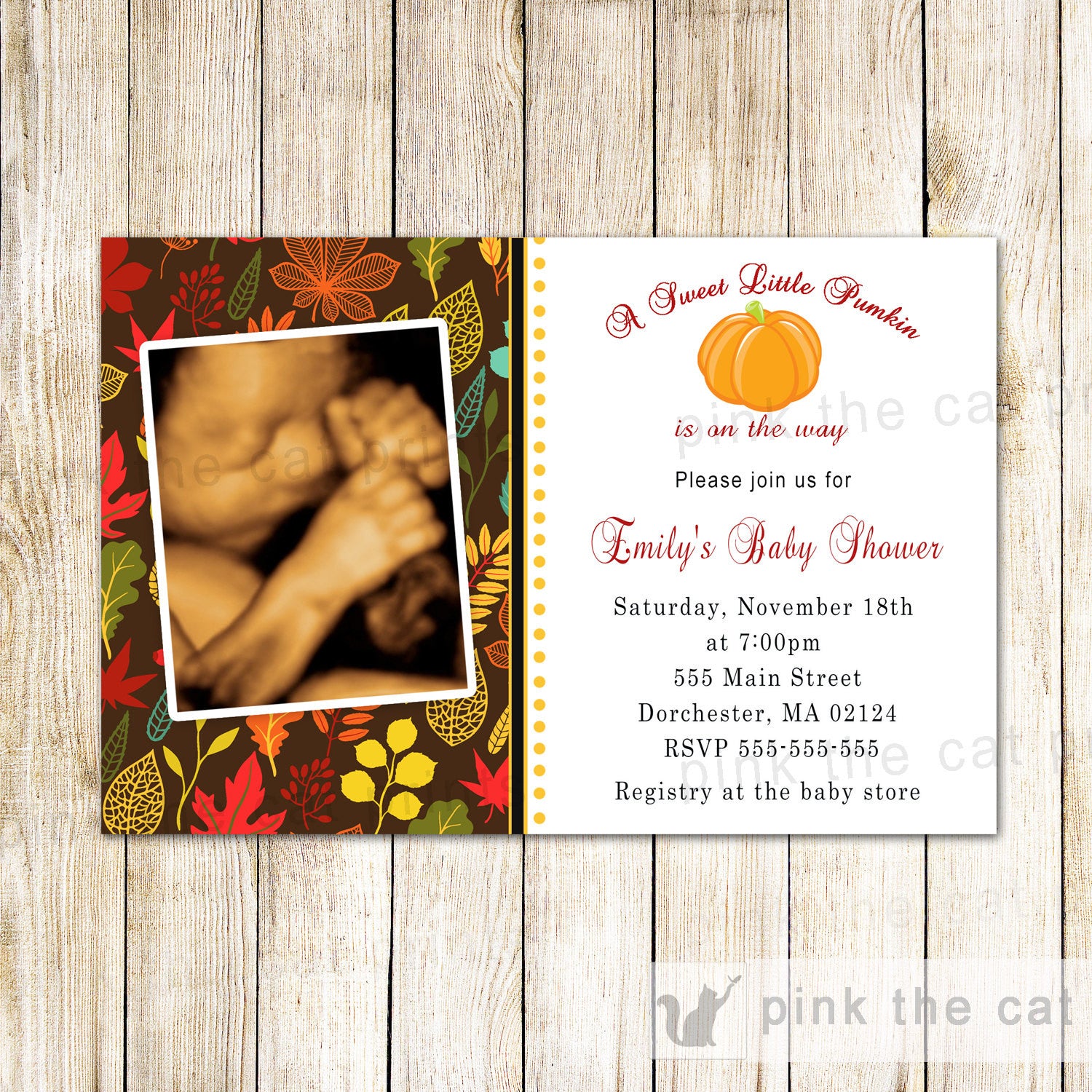 Fall Invitation Baby Shower Autumn Sonogram Photo Printable