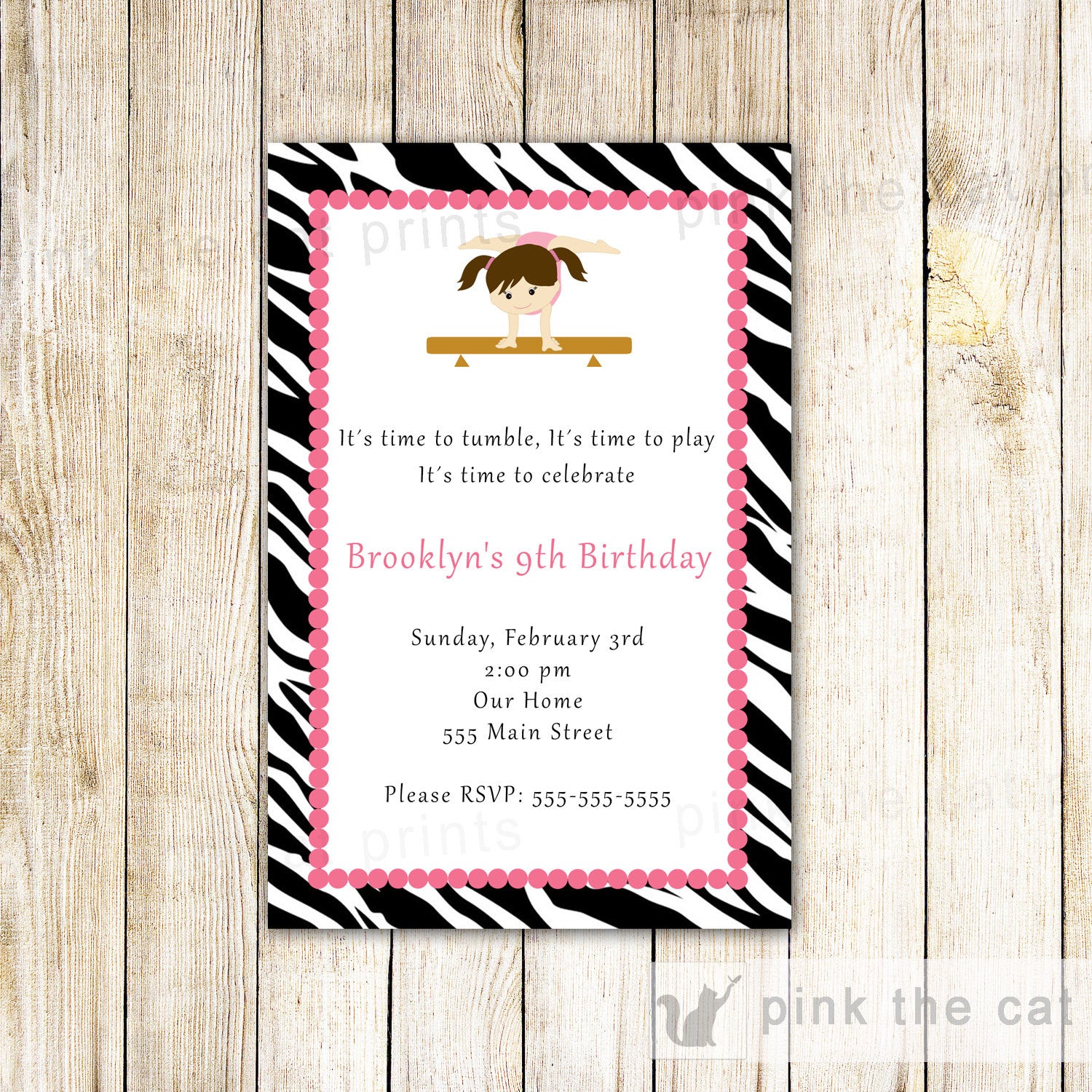 gym birthday invitation zebra