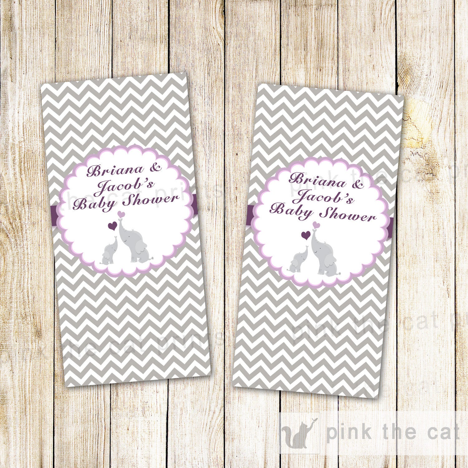 Elephant Candy Bar Wrapper Label Baby Girl Shower Purple