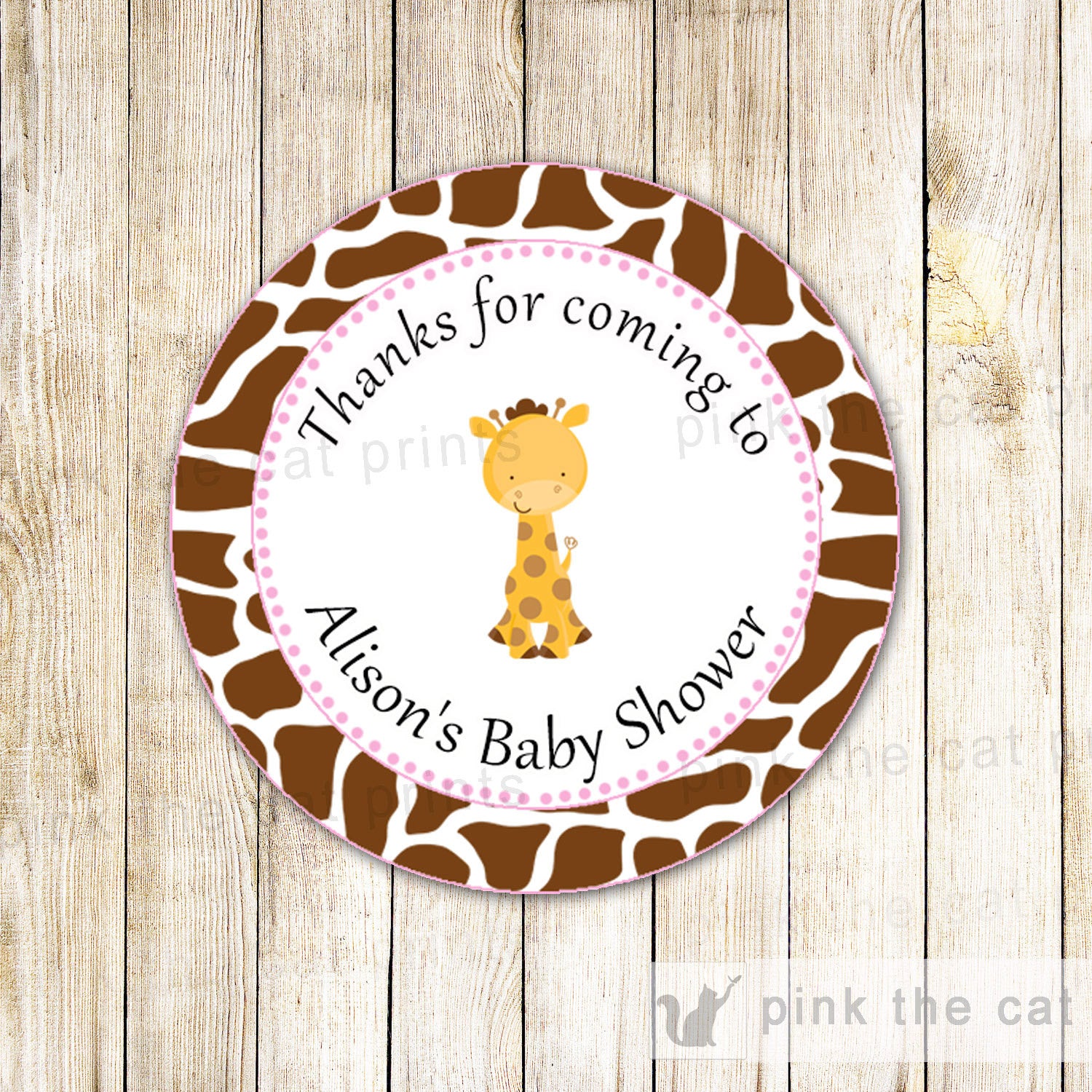 Giraffe Label Thank You Tag Gift Favor Stickers Pink Birthday Baby Girl Shower
