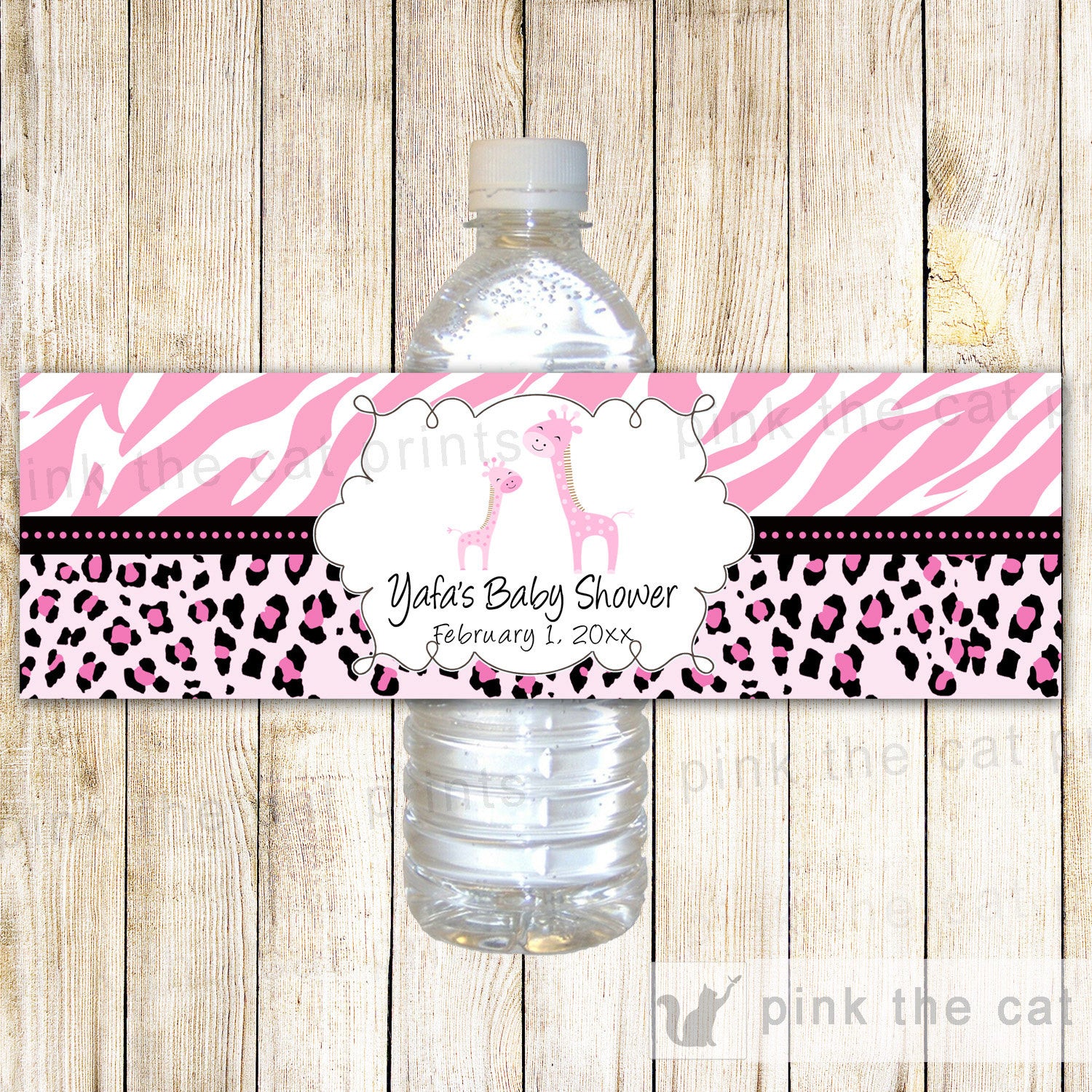 Giraffe Bottle Label Pink Baby Girl Shower