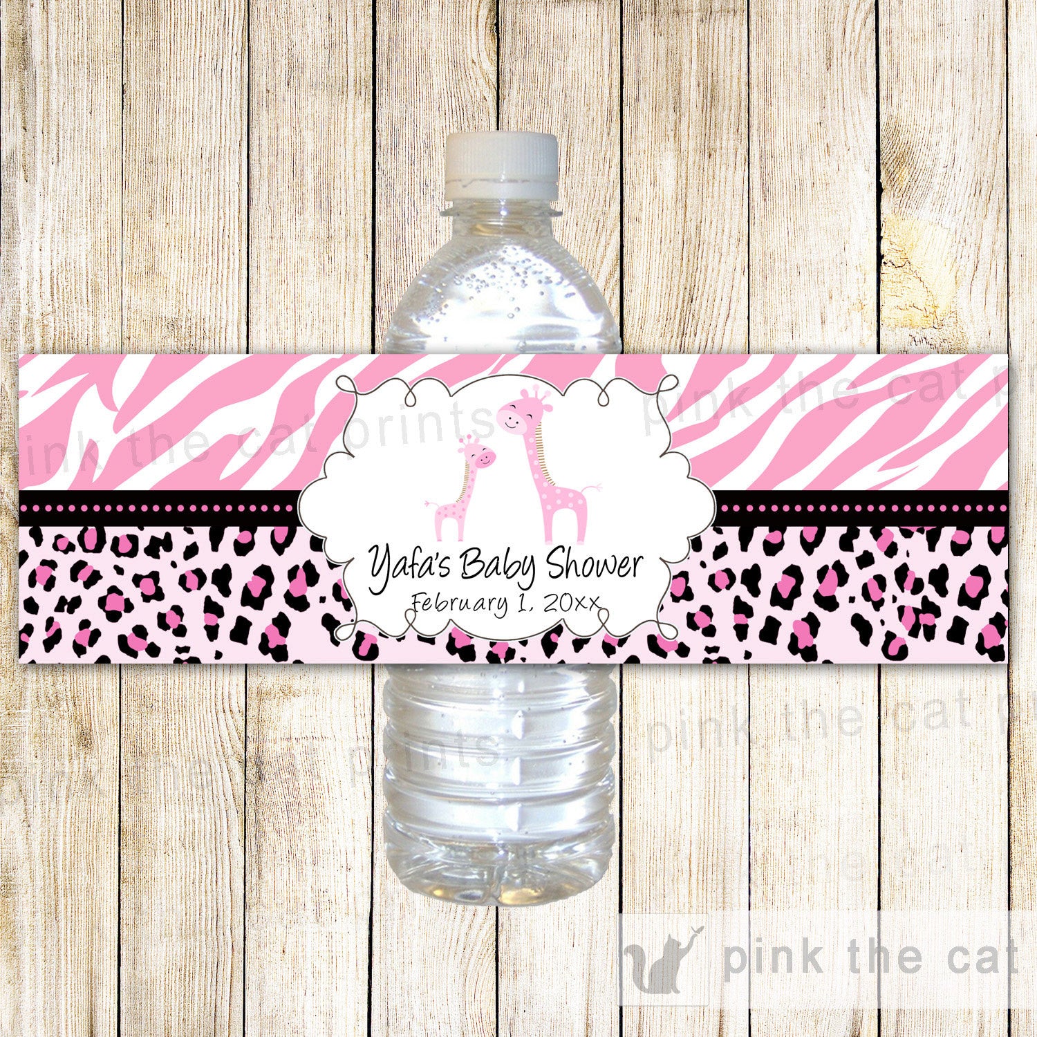 Giraffe Bottle Label Pink Baby Girl Shower