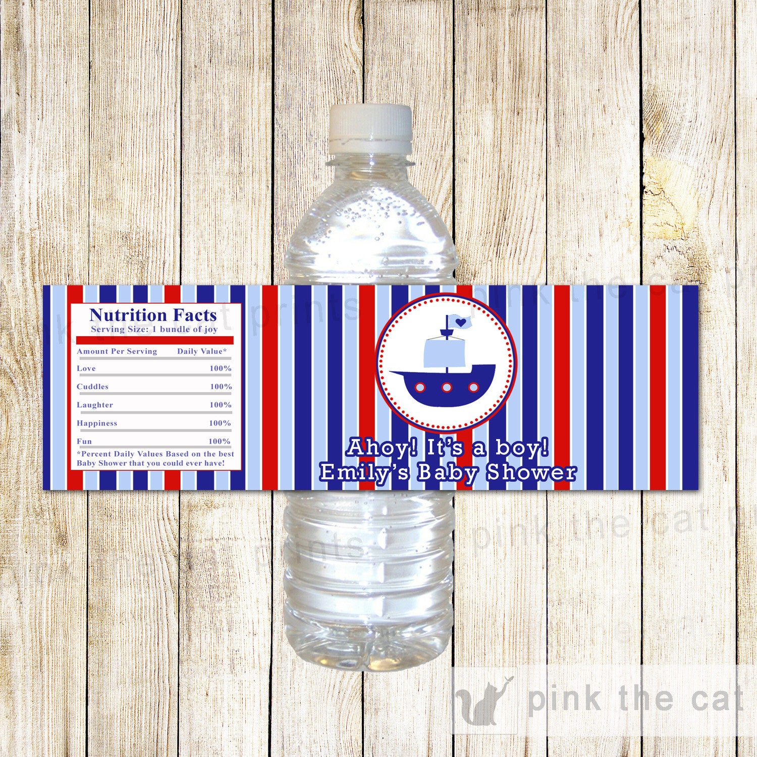 Nautical Bottle Label Blue Red Birthday Baby Shower