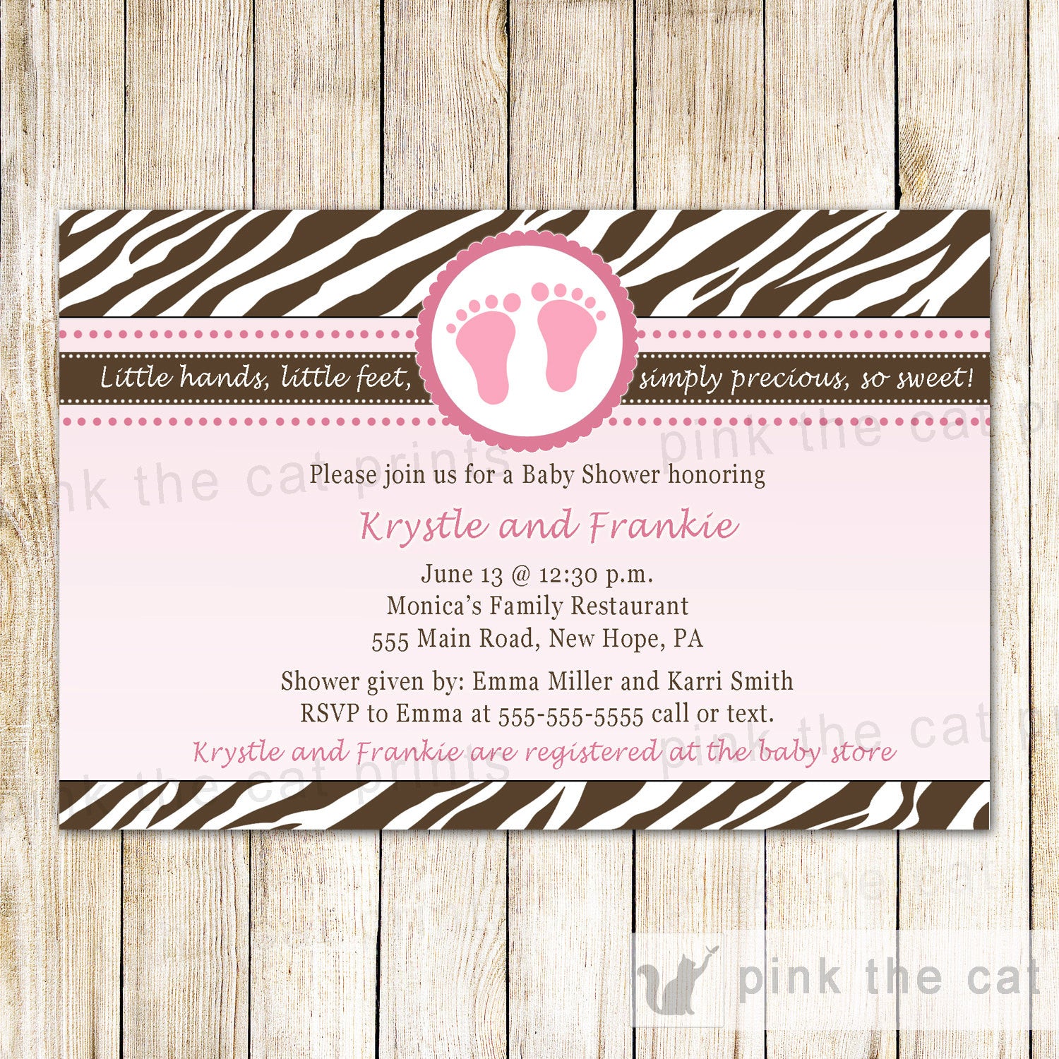 pink brown zebra invitation