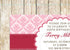 Damask Birthday Invitation Pink Red Ribbon Kids Adult