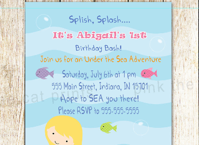 Mermaid Invitation Girl Birthday Party