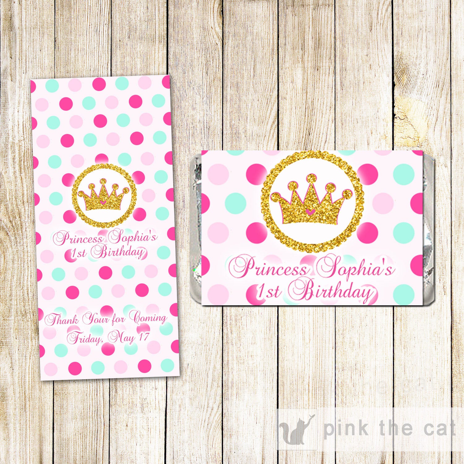 Princess Candy Label Wrapper Glitter Pink Birthday Shower