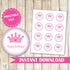 Princess Labels Happy Birthday Labels Princess Gift Favor Tags Princess Cake Pop Labels Pink Purple Princess Stickers INSTANT DOWNLOAD
