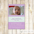 Baby Girl Birth Announcement Photo Card Purple Mint