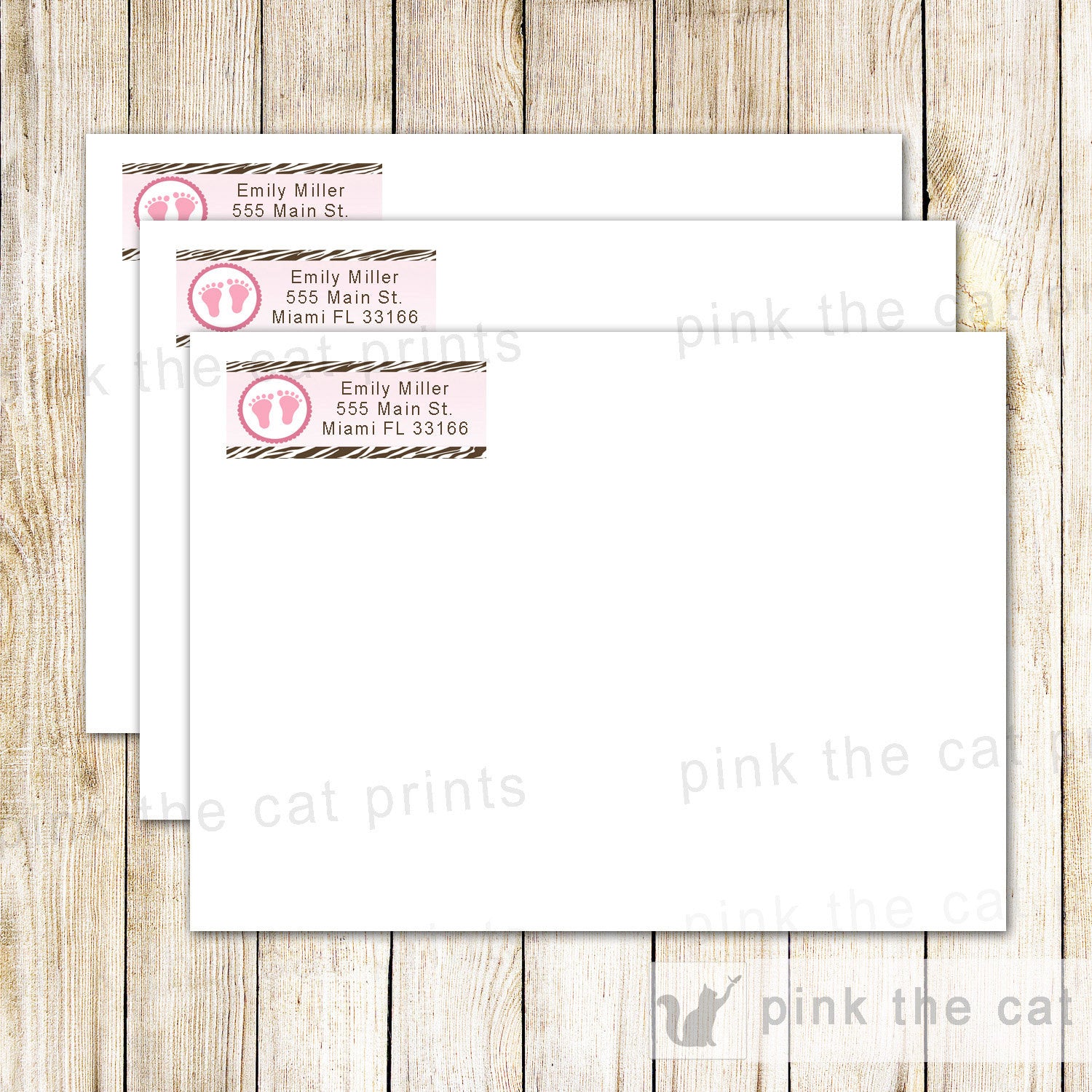 Zebra Address Labels - Zebra Return Address Labels Pink Brown Labels Baby Girl Shower Envelope Labels Editable File INSTANT DOWNLOAD