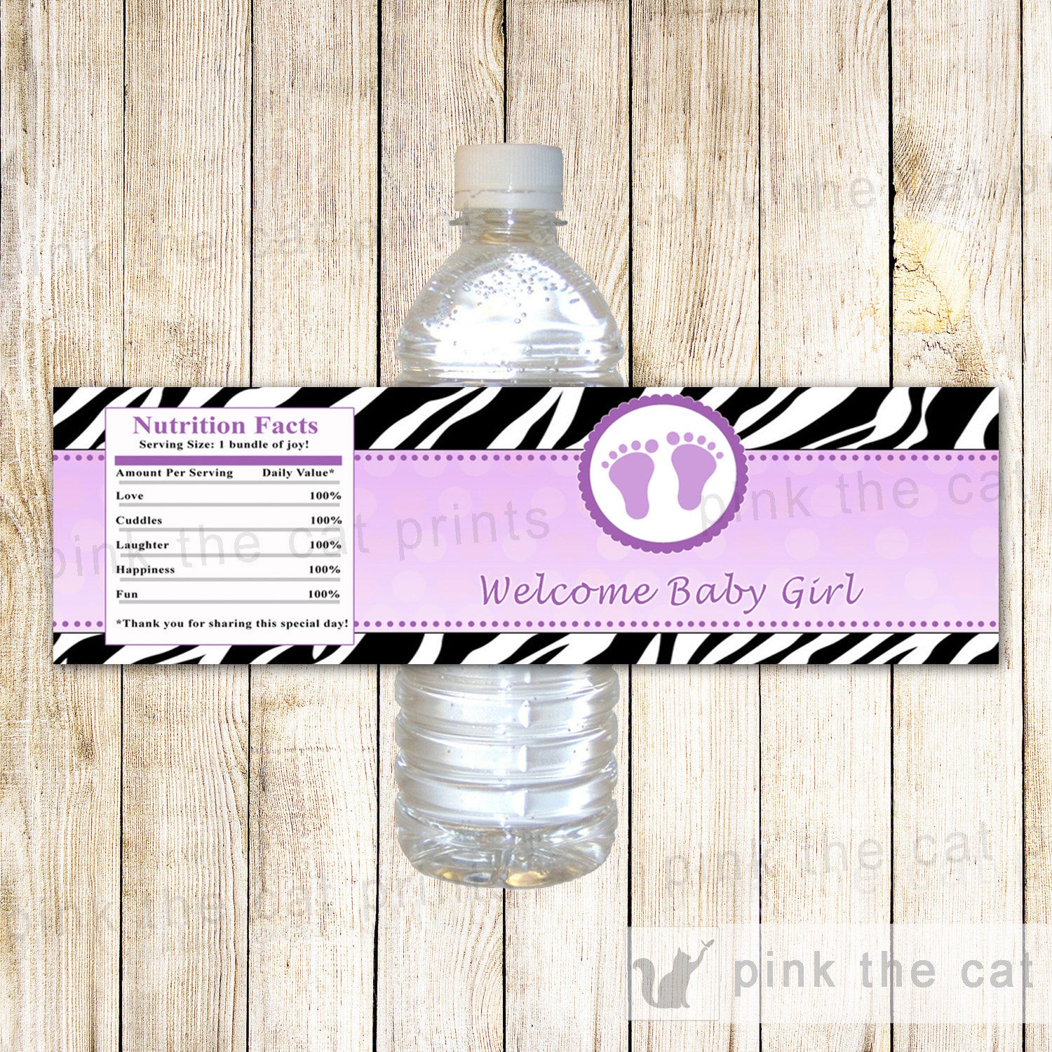 Purple Zebra Baby Shower Bottle Label Animal Print Printable