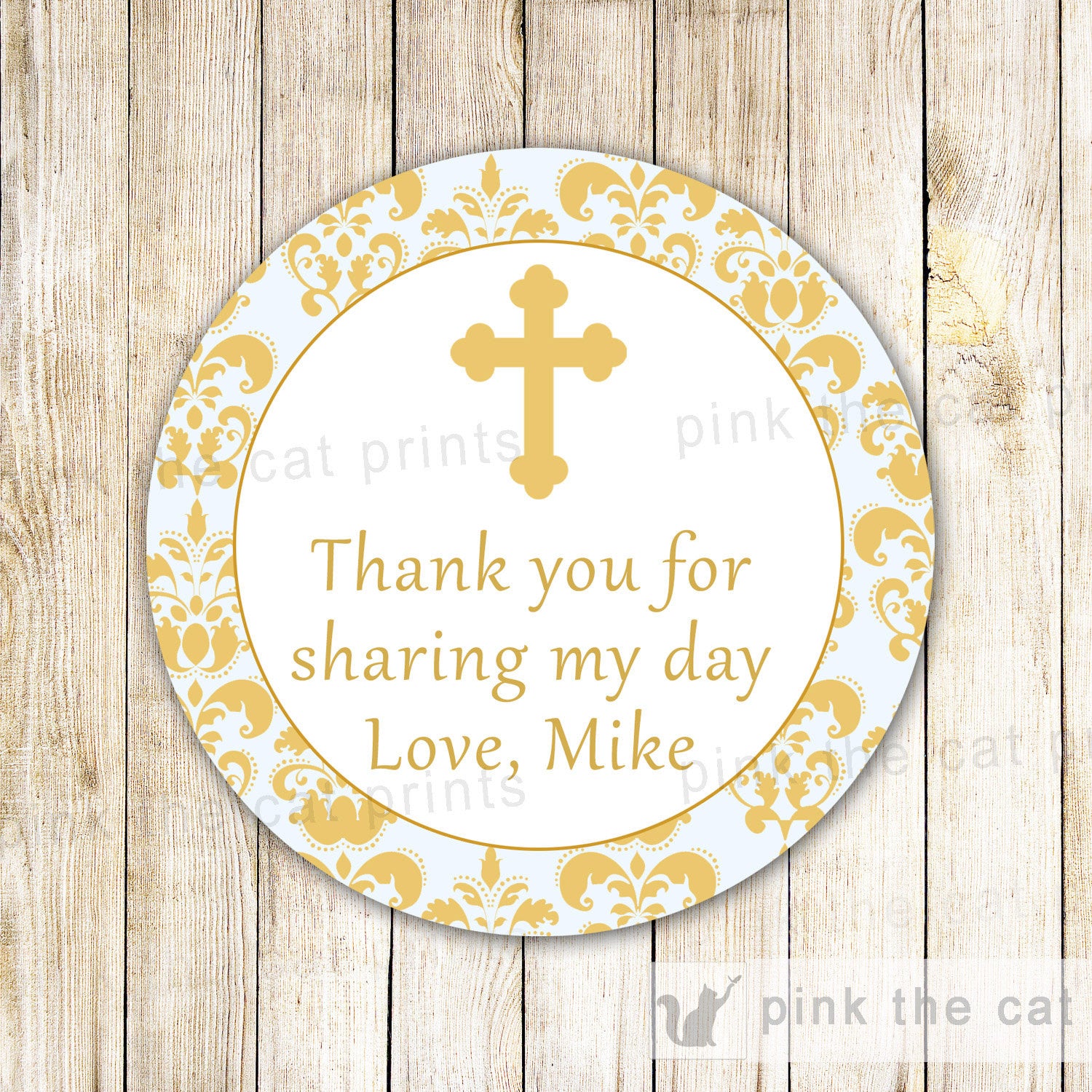 Boy Baptism Labels Christening Tags Communion Stickers Gold Damask