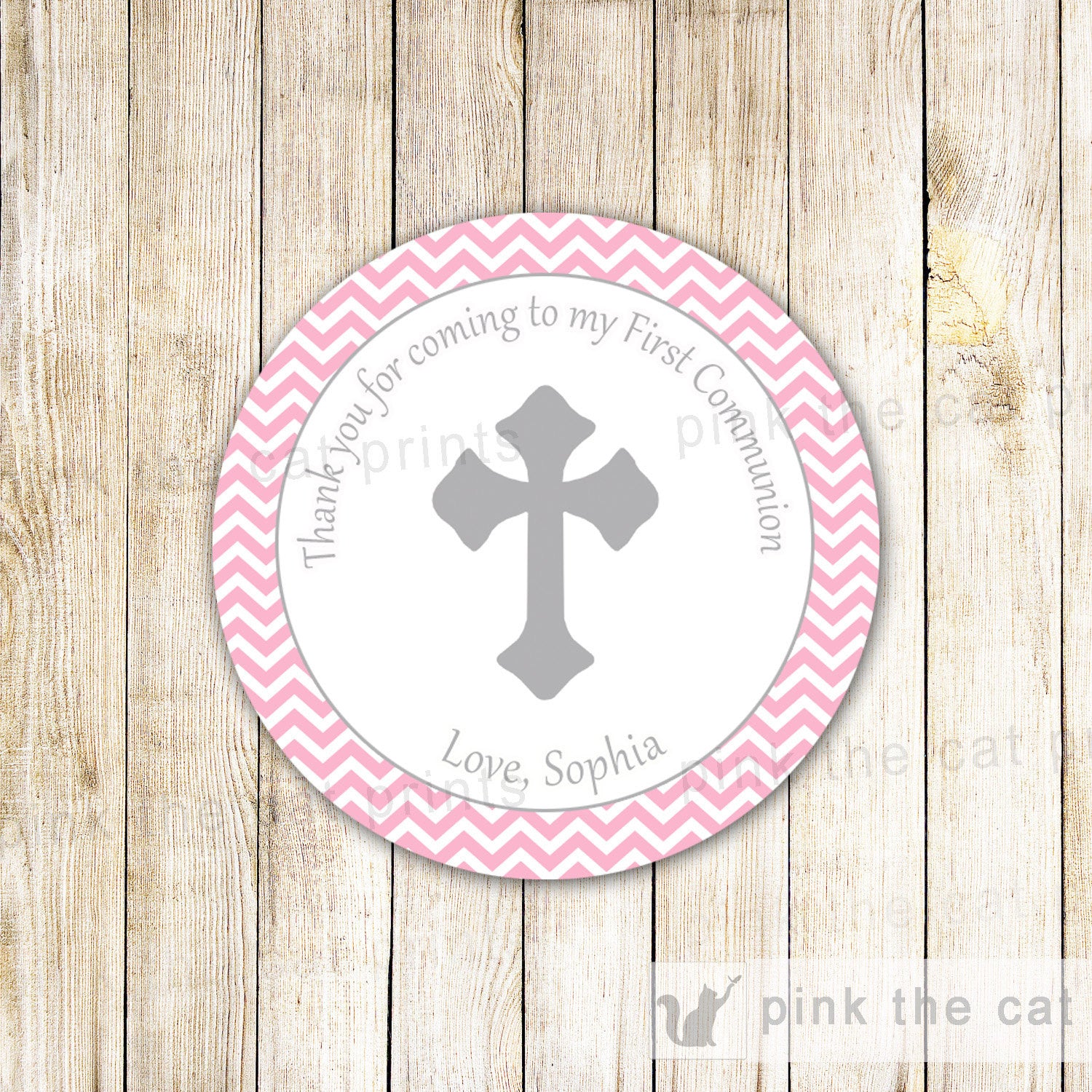 Girl Baptism Christening Thank You Tag Gift Favor Label Pink