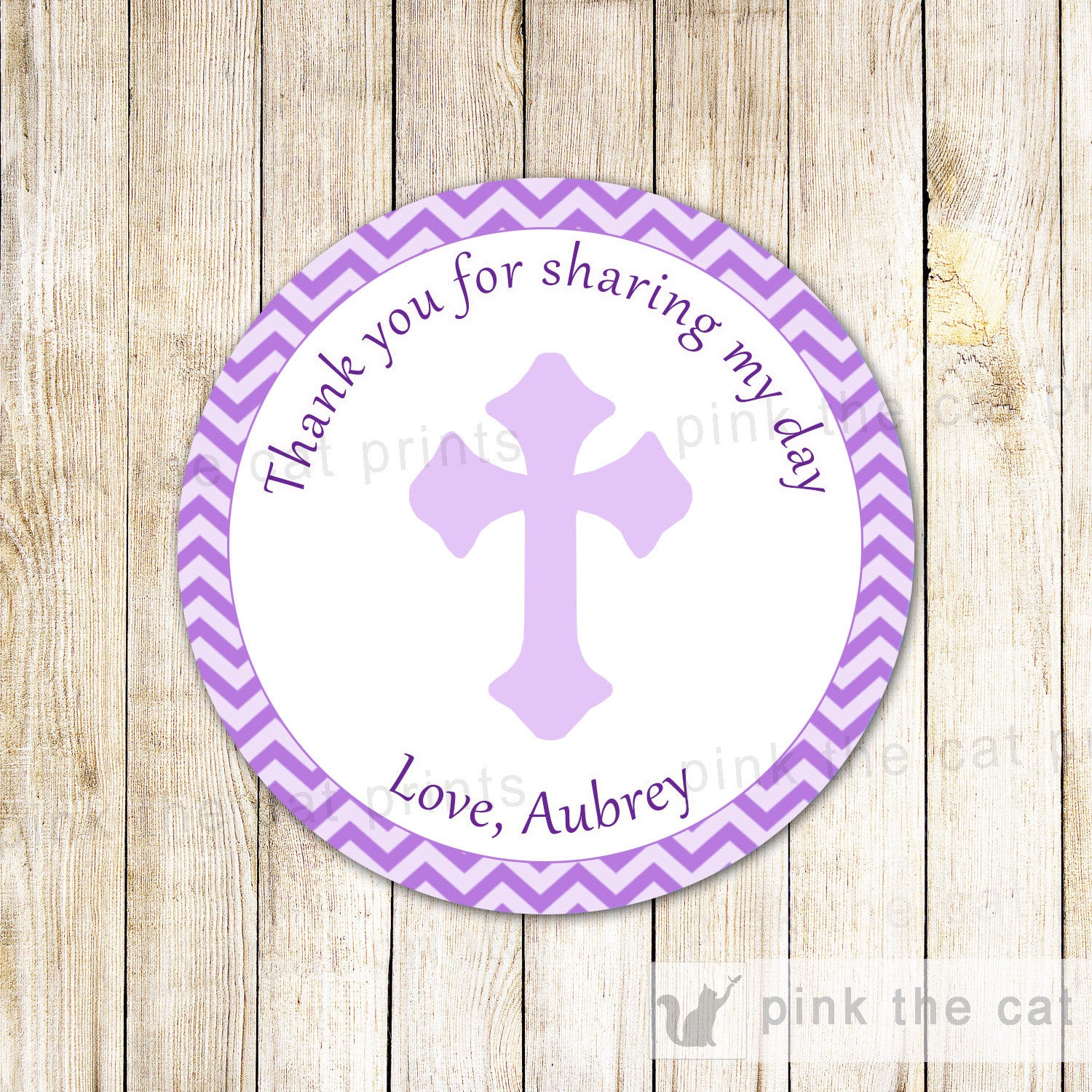 Girl Christening Baptism Thank You Tag Label Purple Holy Communion