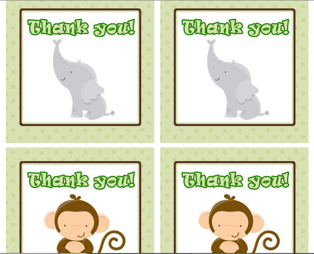Jungle Thank You Labels Jungle Favor Tag Monkey Labels Elephant Labels Cheetah Label Zebra Label Baby Boy Shower Birthday INSTANT DOWNLOAD