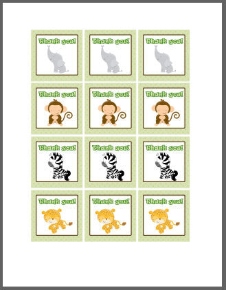 Jungle Thank You Labels Jungle Favor Tag Monkey Labels Elephant Labels Cheetah Label Zebra Label Baby Boy Shower Birthday INSTANT DOWNLOAD