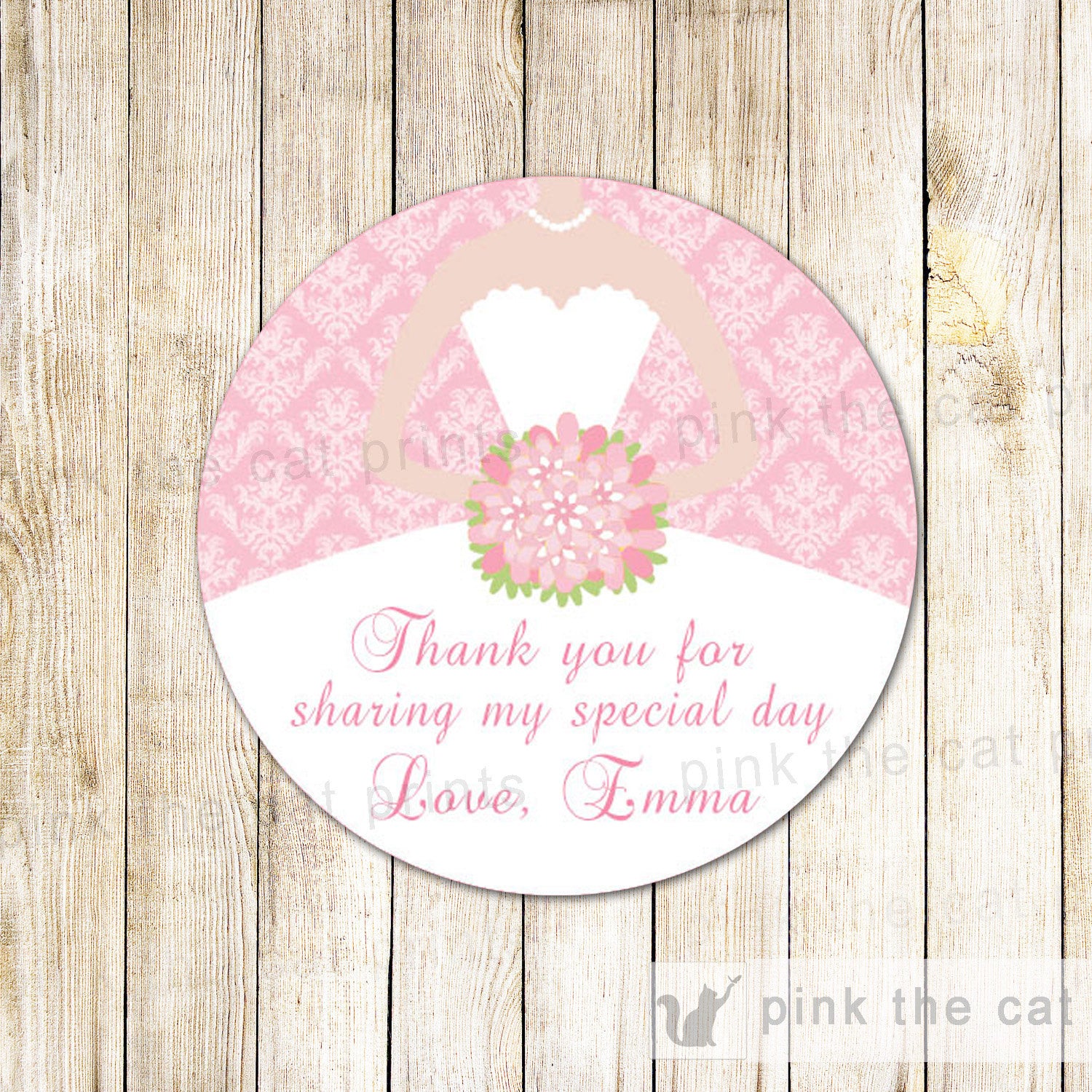 Dress Labels Gift Favor Sticker Bridal Shower Thank You Tag Pink