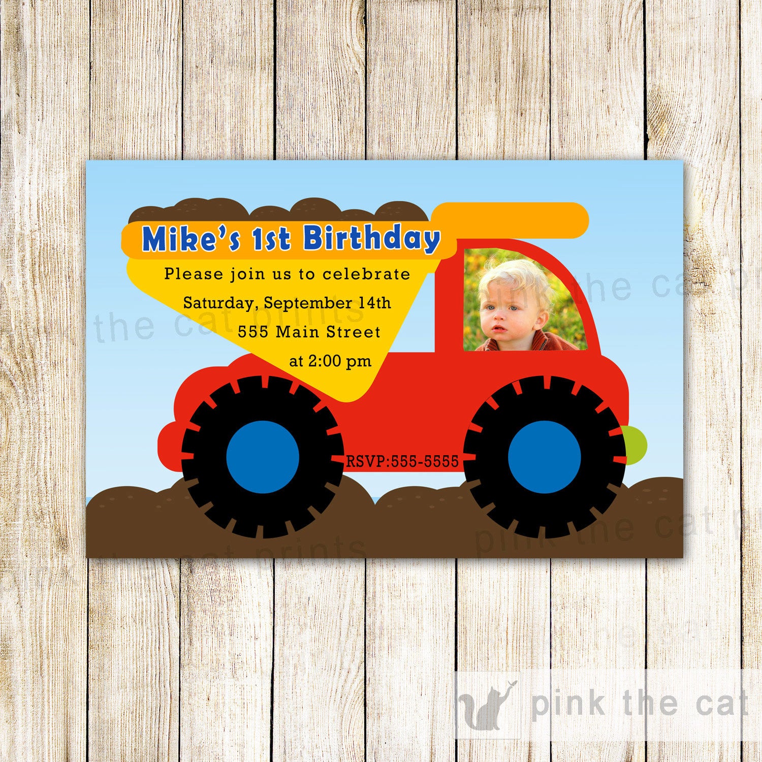 dump truck birhday invitation