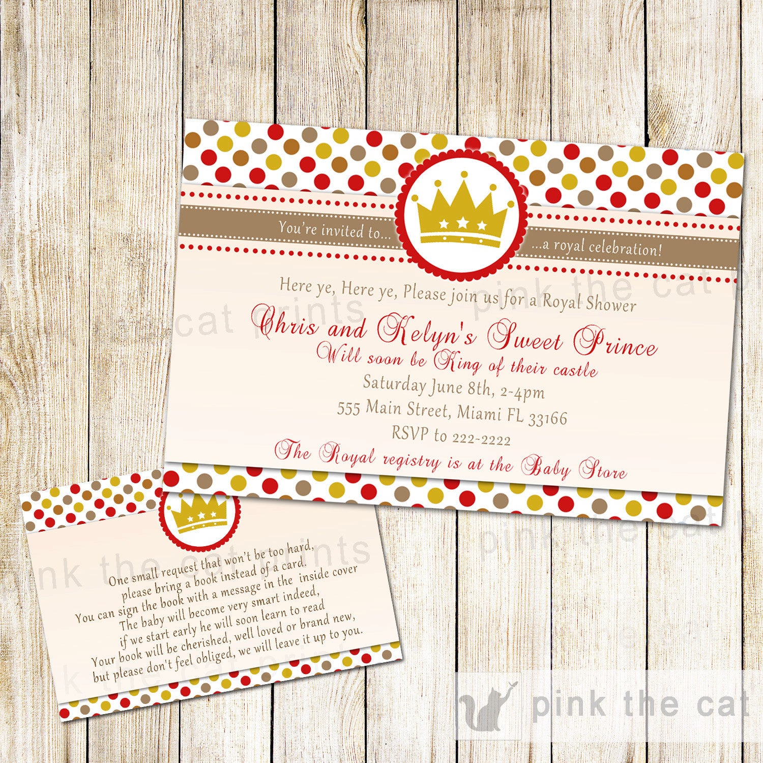 prince baby shower invitation gold red