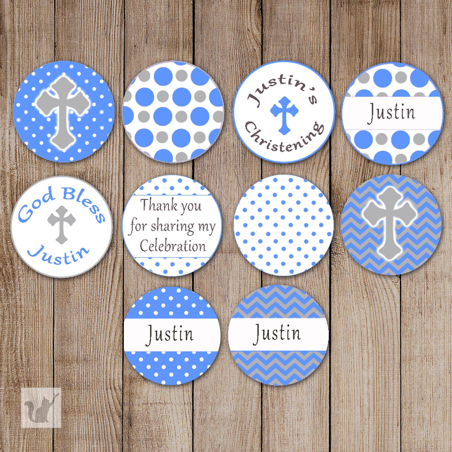 Blue Small Candy Label Sticker Baptism Christening