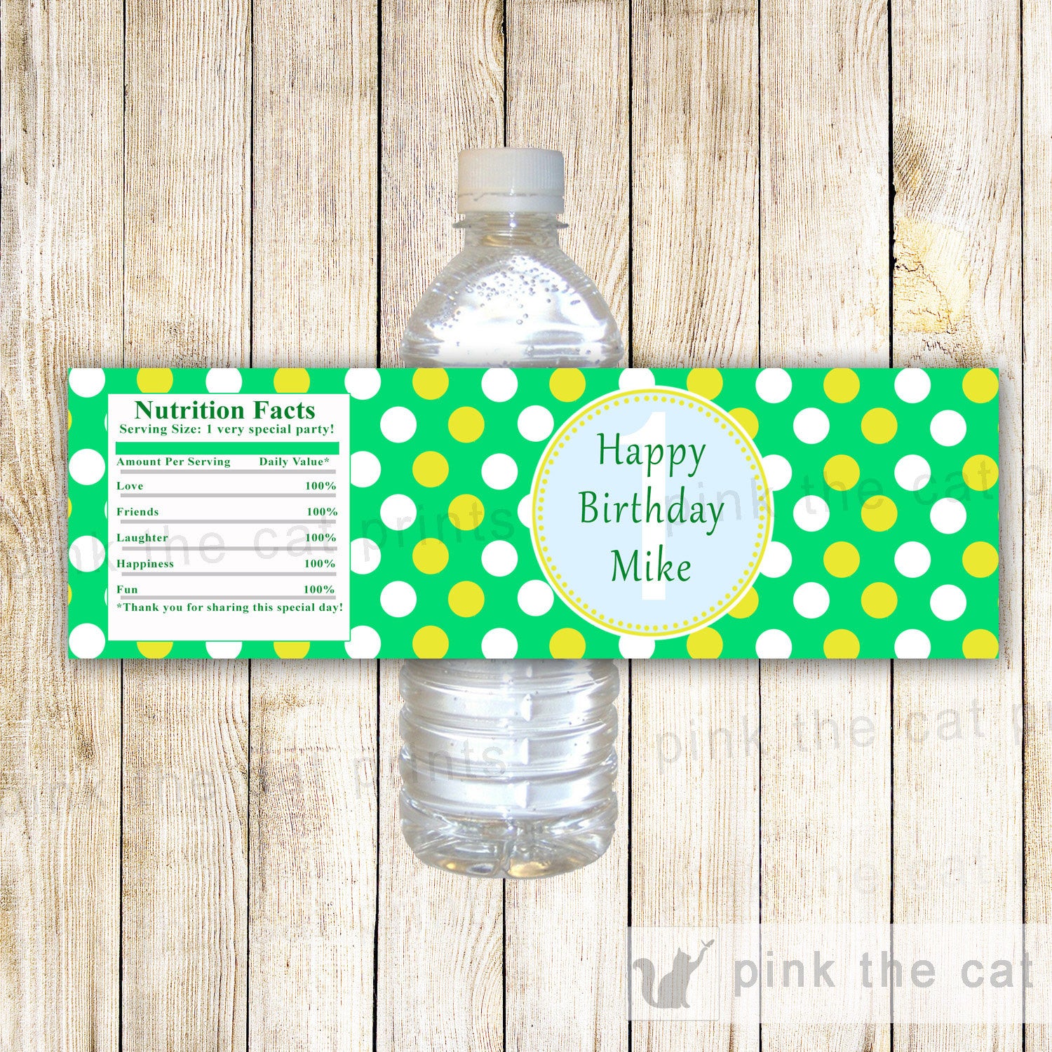 Yellow Green Dots Bottle Label Birthday Baby Shower