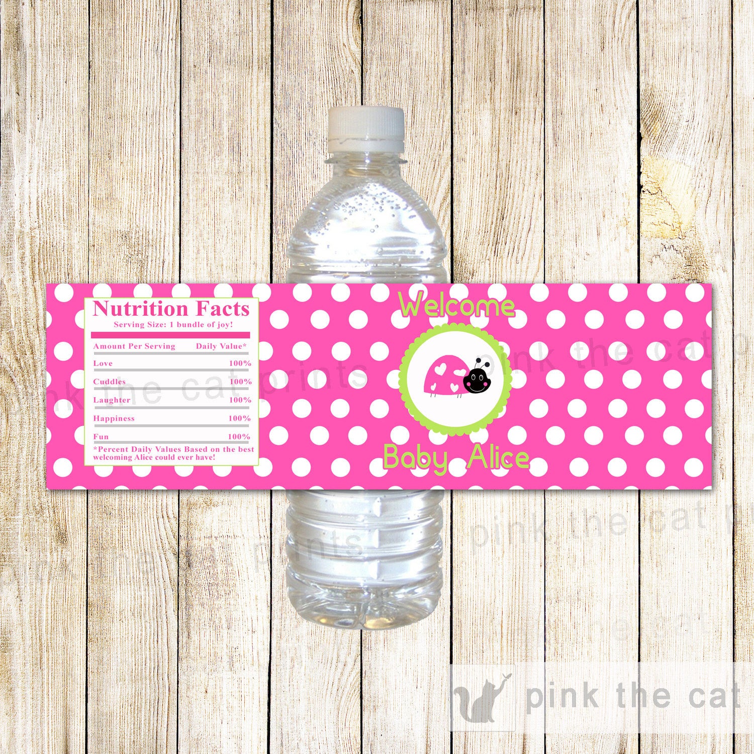 Ladybug Bottle Label Pink Birthday Baby Shower