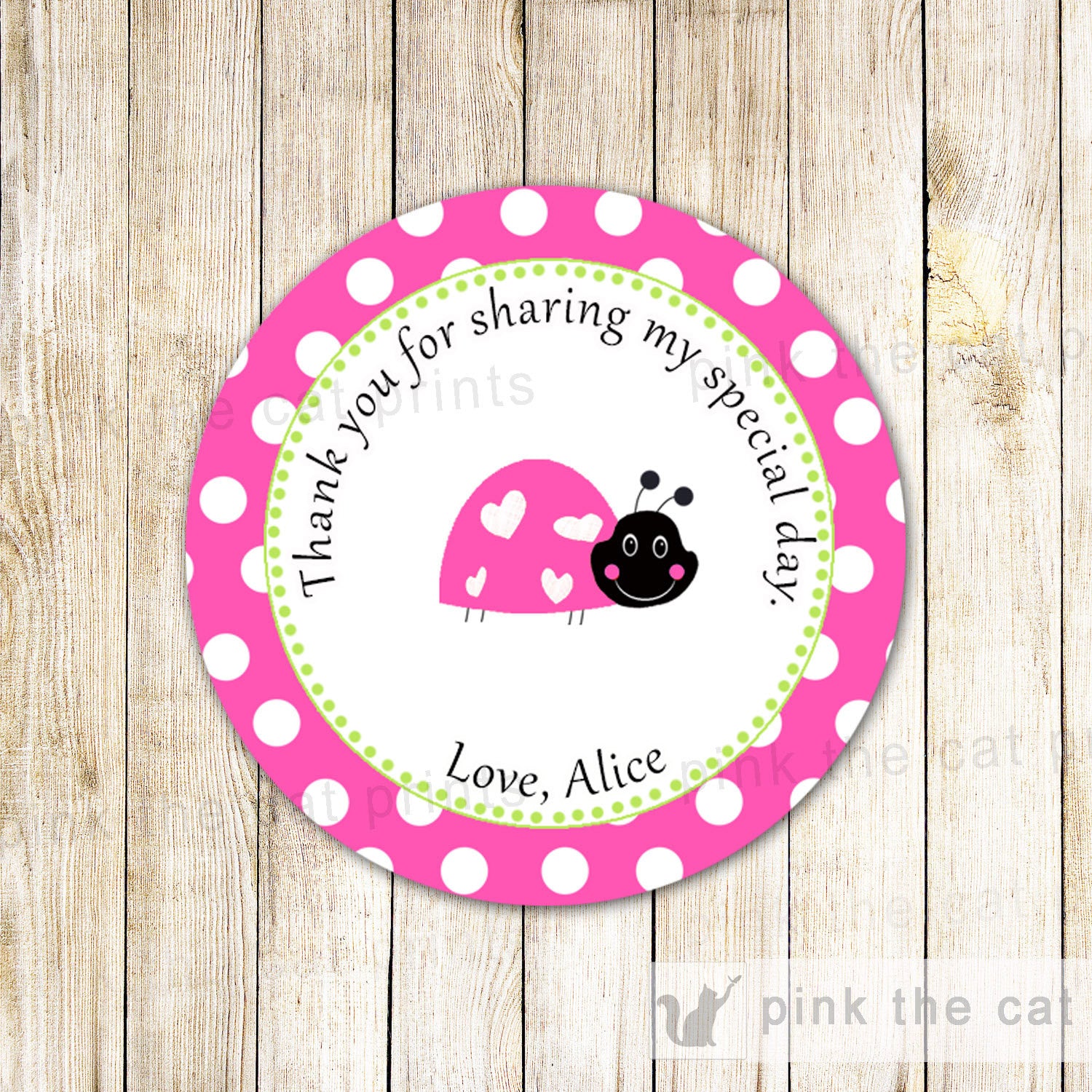 Ladybug Favor Label Gift Tag Birthday Baby Girl Shower Pink Mint