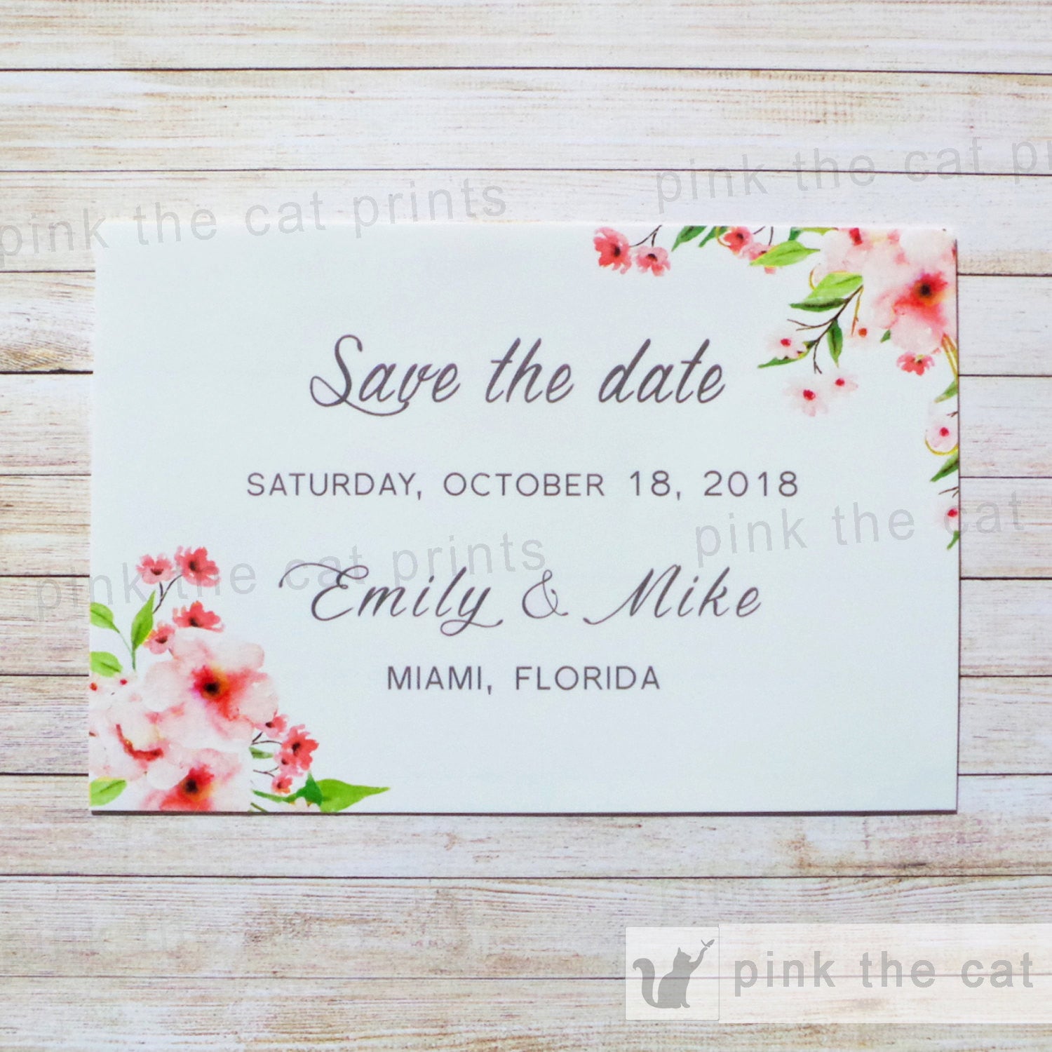 Boho Floral Wedding Save The Date Card Romantic Pink Mint Green