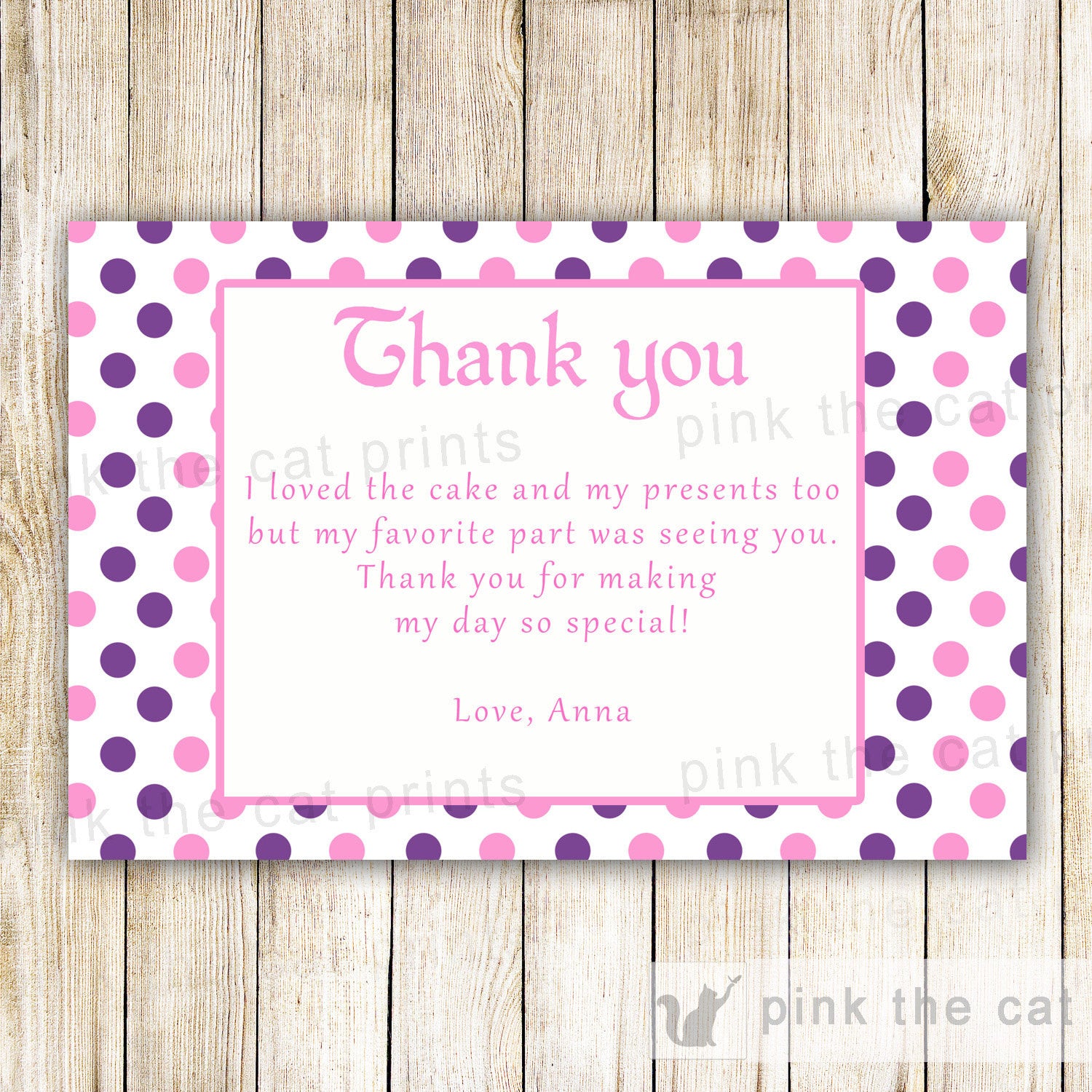 Pink Purple Thank You Card Note Girl Birthday Baby Shower