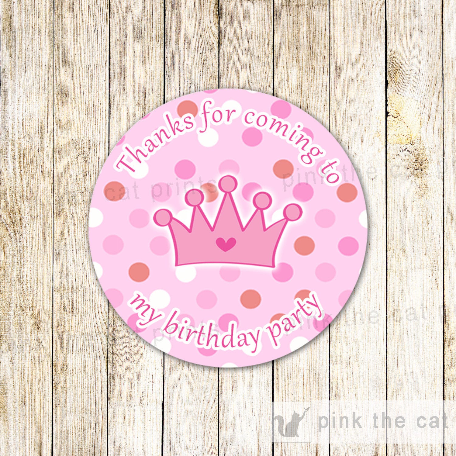 Princess Gift Favor Labels Girl Birthday Party Pink Polka Dots Crown Thank You Tag Printable File Personalized Decorations INSTANT DOWNLOAD