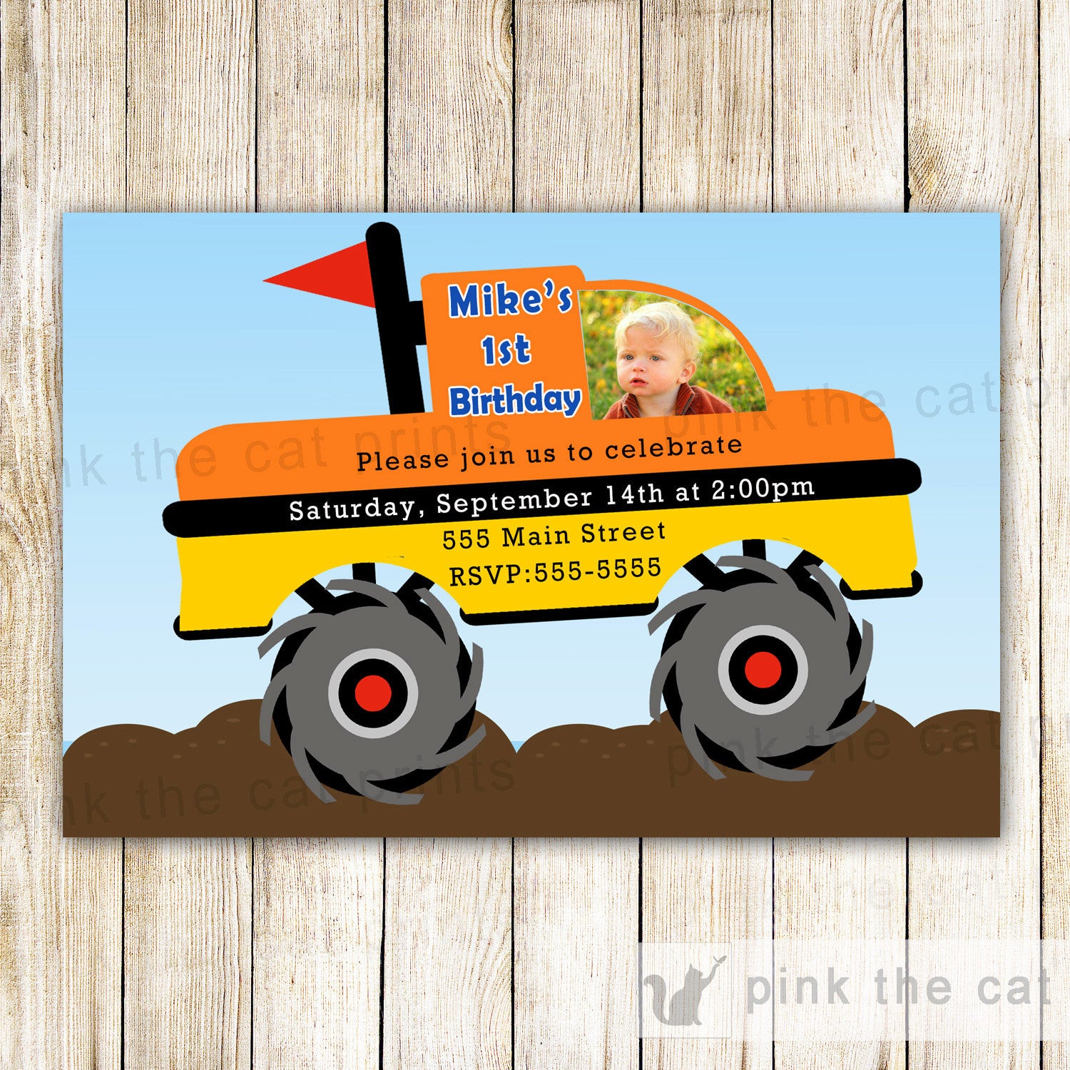 monster truck photo invitation