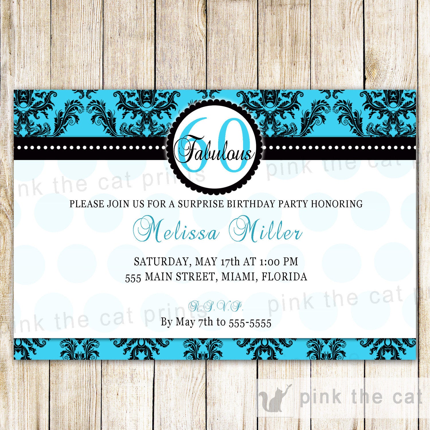 Turquoise Black Adult Birthday Party Invitation